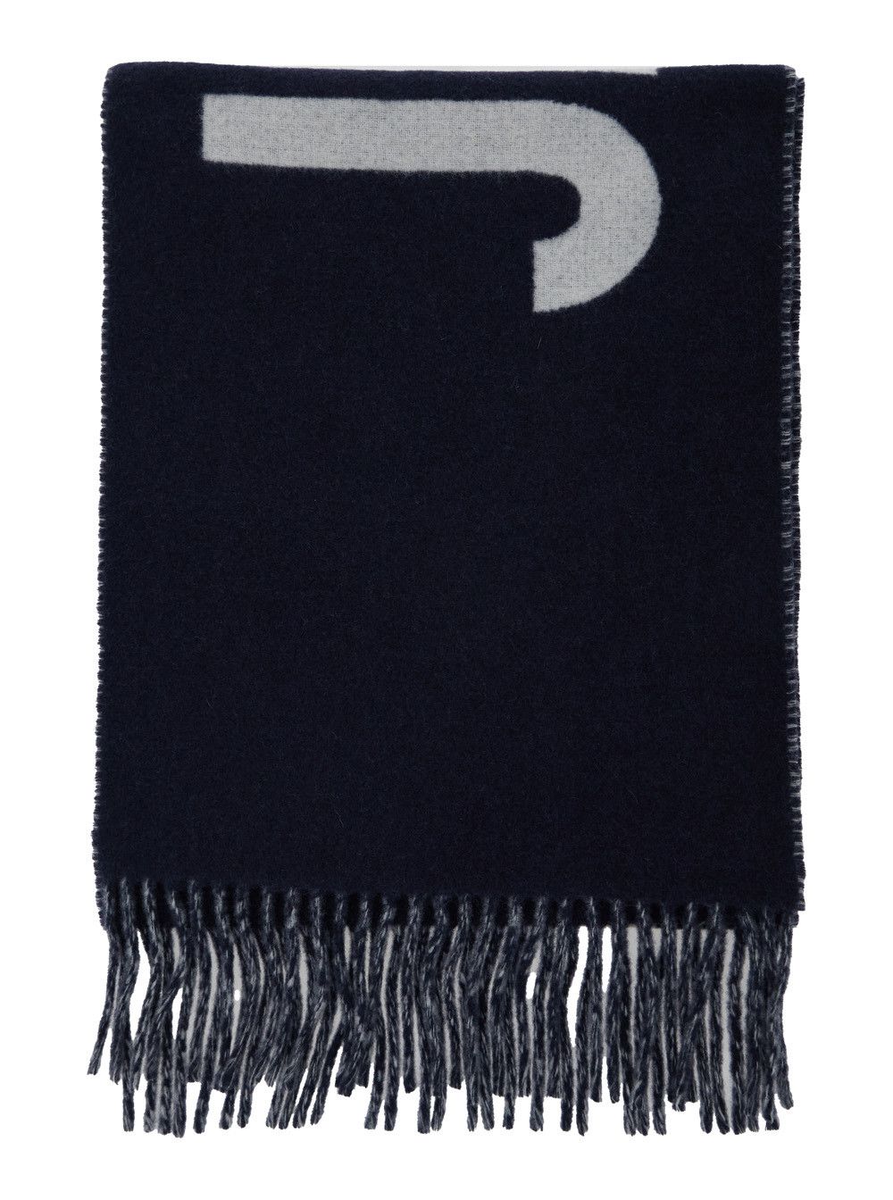 Jacquemus 'L'Echarpe Jacquemus' Blue Scarf with Maxi Logo Lettering and Fringed Hem in Wool Man Size ONE SIZE - 1 Thumbnail