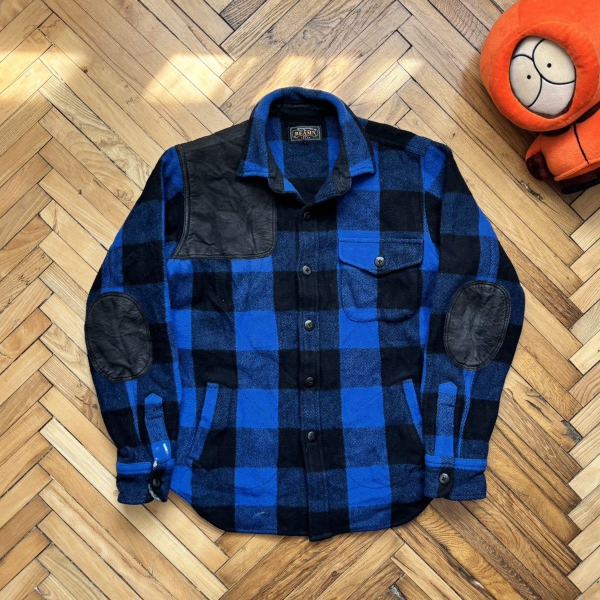 Beams Japan × Beams Plus × Vintage Vintage Japanese Beams+ Wool & Cow Leather Flannel Overshirt Size US S / EU 44-46 / 1 - 1 Thumbnail