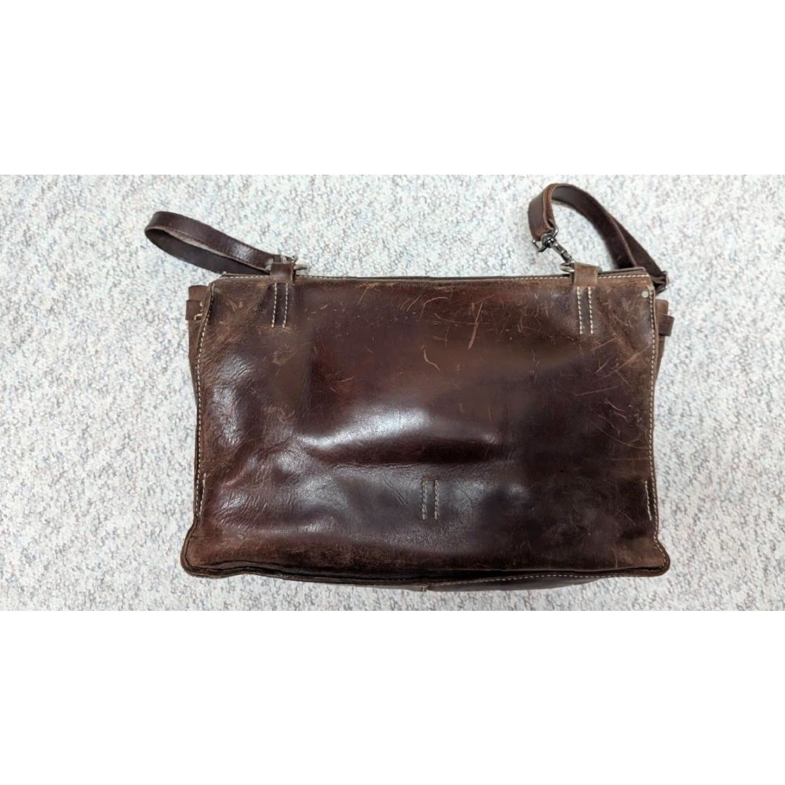 J.Crew VINTAGE J.Crew Messenger Bag COWHIDE Brown Leather LAPTOP Crossbody 16" Patina Bag Mens Large Size ONE SIZE - 2 Thumbnail