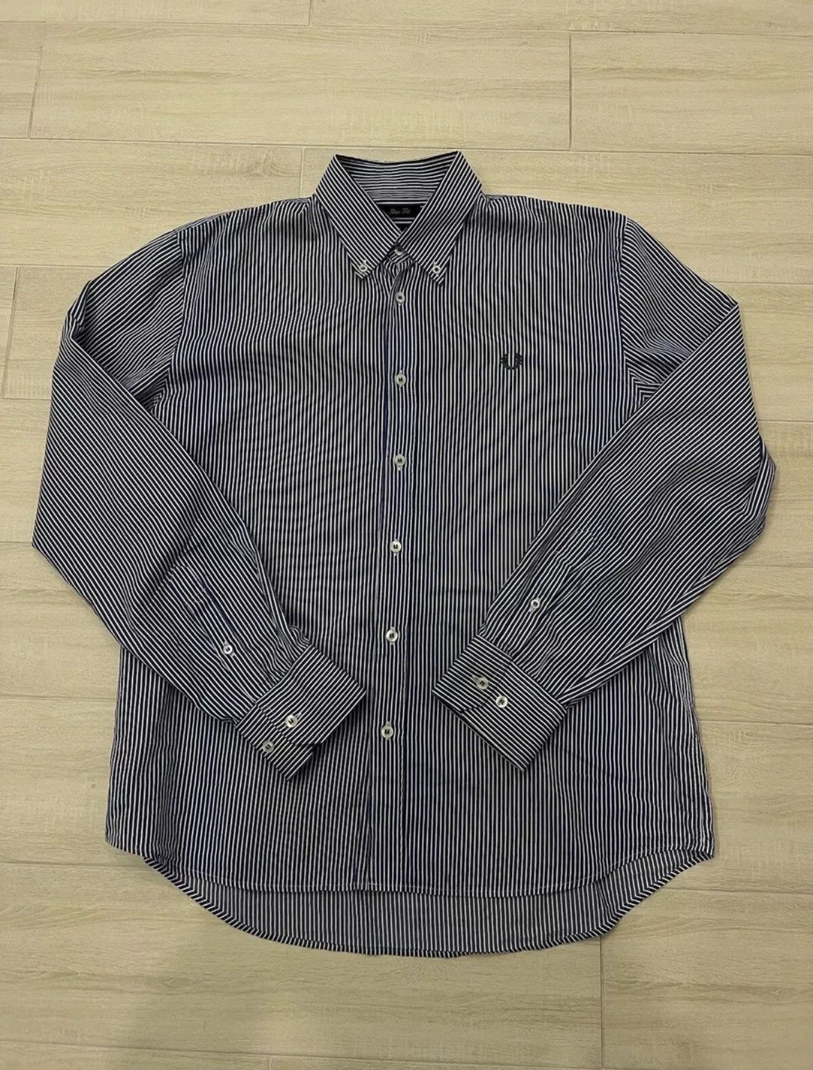 Fred Perry × Vintage VTG Shirt Fred Perry Blue Striped with Big Logo Long Sleeve Size US XL / EU 56 / 4 - 1 Thumbnail