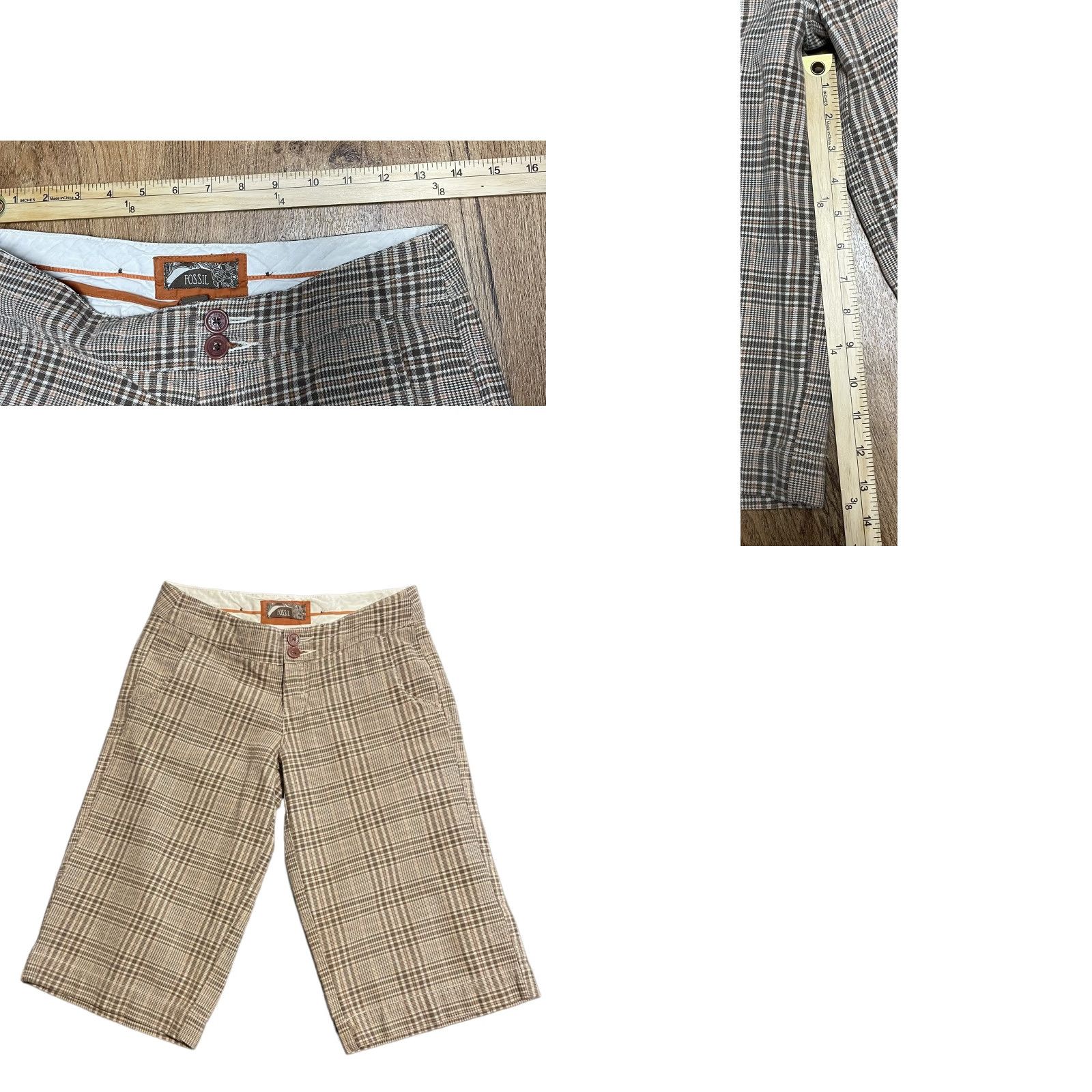 Fossil VINTAGE Fossil Bermuda Shorts Womens 90s Plaid Brown Sz 2 Hong Kong Y2K Jeans Bermuda Shorts Size 26" / US 2 / IT 38 - 8 Thumbnail