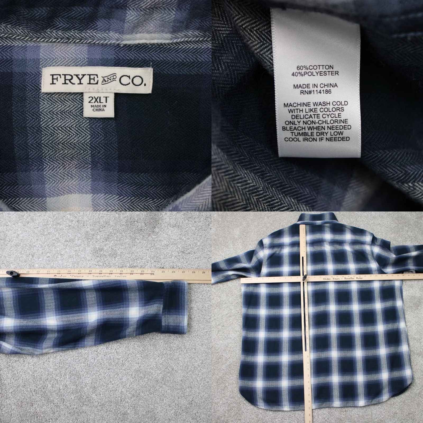 Frye Frye & Co Shirt Mens 2XLT XXL-Tall Blue Plaid Flannel Long Sleeve Button Up Size US XXL / EU 58 / 5 - 8 Thumbnail