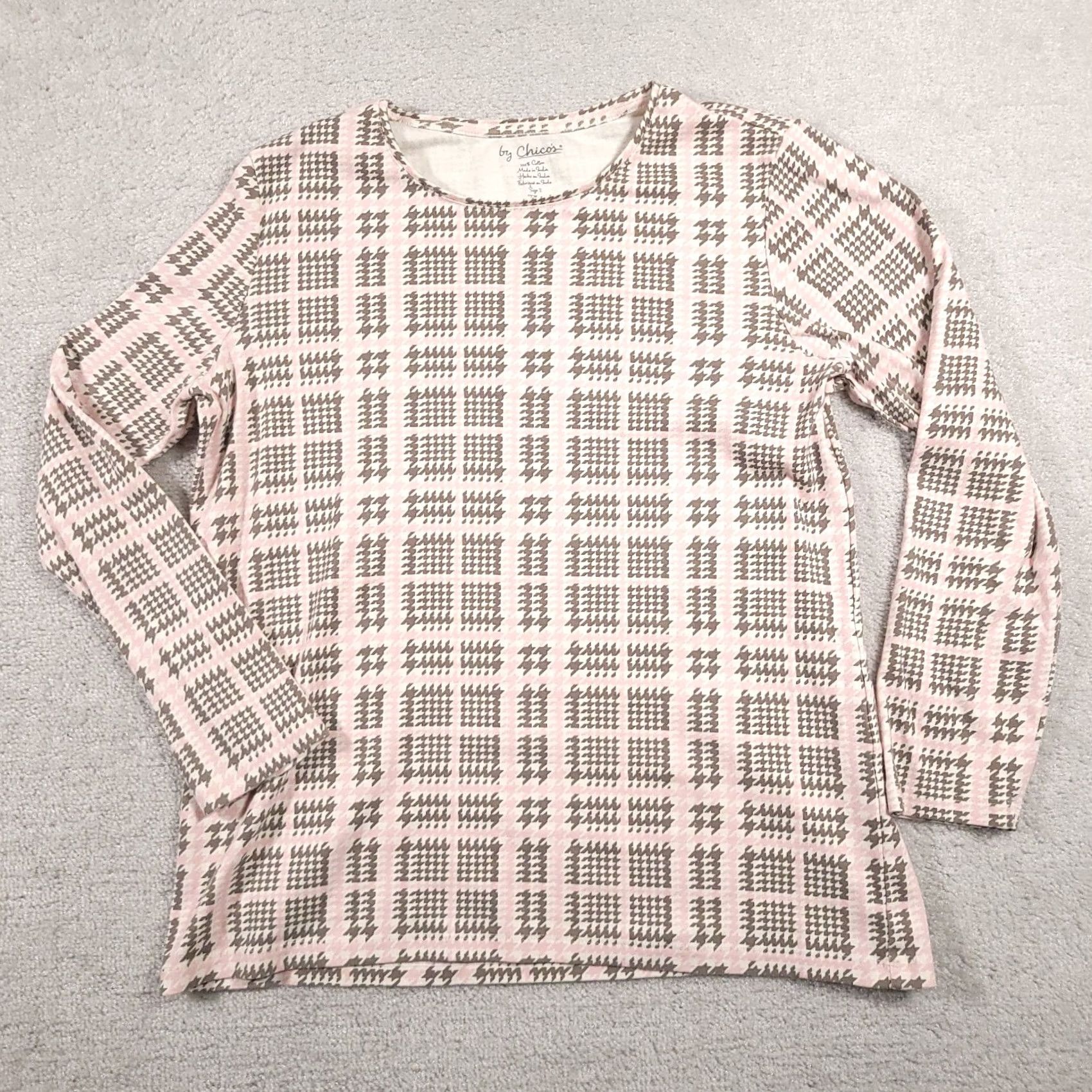 Vintage Chico's Tee Shirt Women's XL Long Sleeve Round Neck Geometric Casual Pink Cotton Knit Regular Imported Size XL / US 12-14 / IT 48-50 - 2 Thumbnail