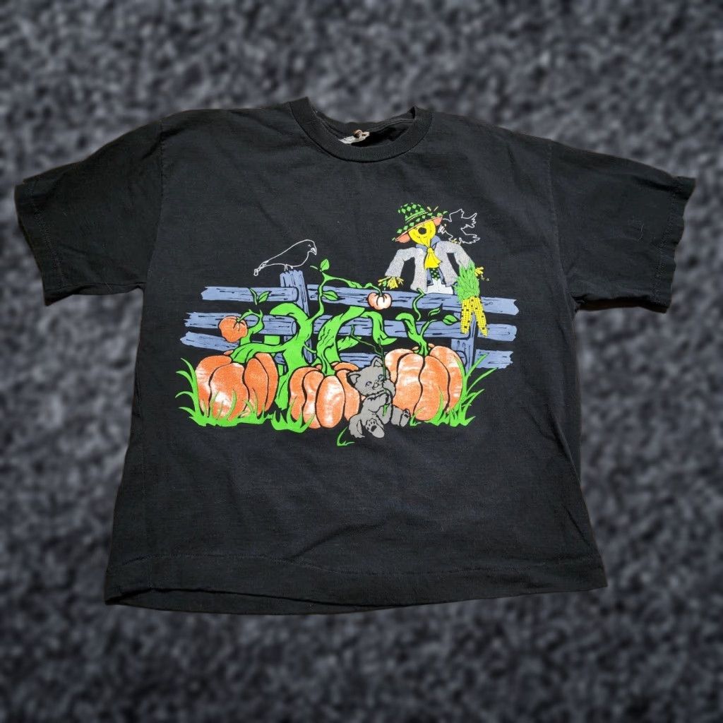Vintage Vintage 1990s Women's Cotton Cropped T-Shirt Halloween Pumpkins Cat Punk Rockabilly Black M/L Size M / US 6-8 / IT 42-44 - 1 Thumbnail
