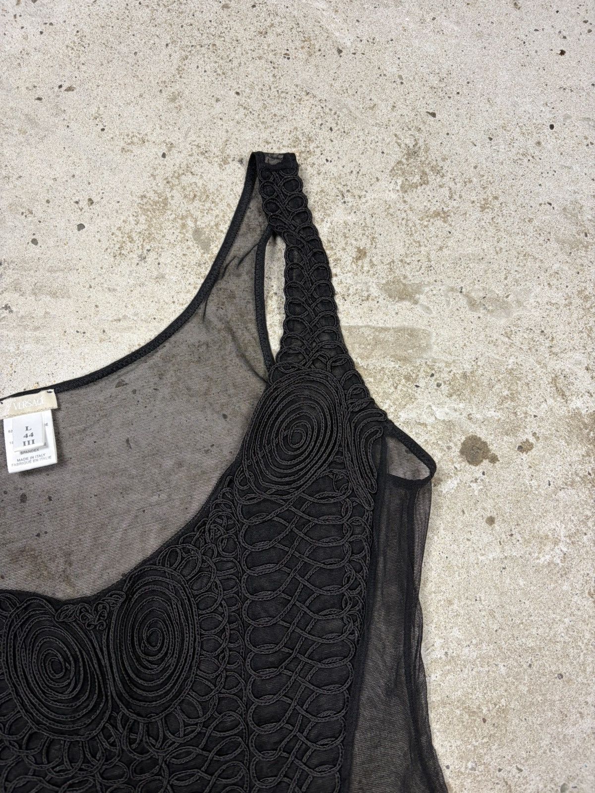 Versace Vintage Versace Embroidered Sheer Mesh Black Tank Top Size L / US 10 / IT 46 - 6 Thumbnail