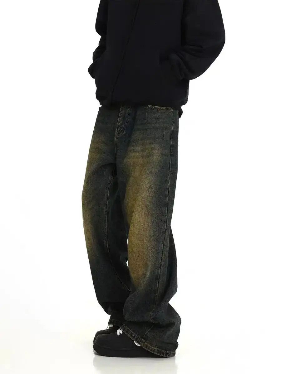 Japanese Brand Retro distressed washed yellow mud-dyed straight-leg jeans Size US 32 / EU 48 - 2 Thumbnail