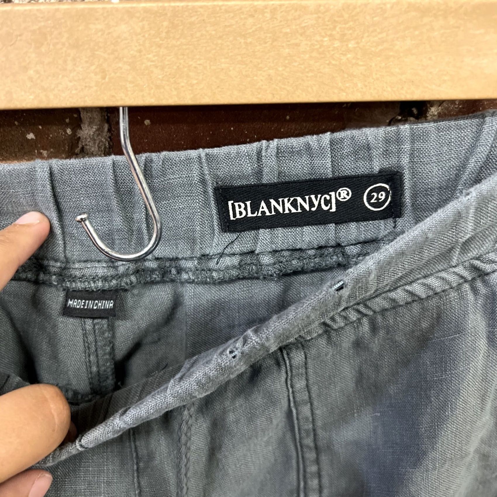 Vintage BLANKNYC Cargo Pants Women's 29 Green Linen Utility Jogger Pockets Zip Size 29" - 2 Thumbnail