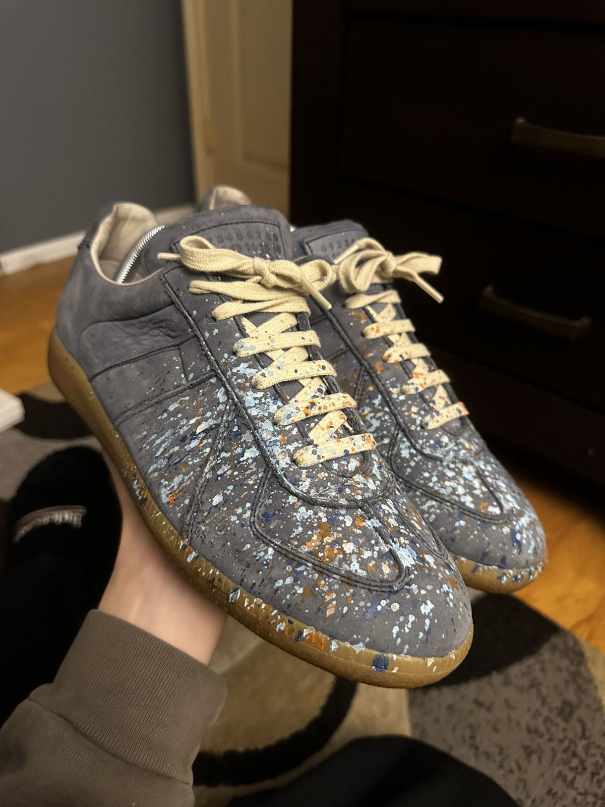 Pre-owned Maison Margiela X Vintage Maison Margiela Replica Gats Paint Splattered Us 9/ 42 Shoes In Navy