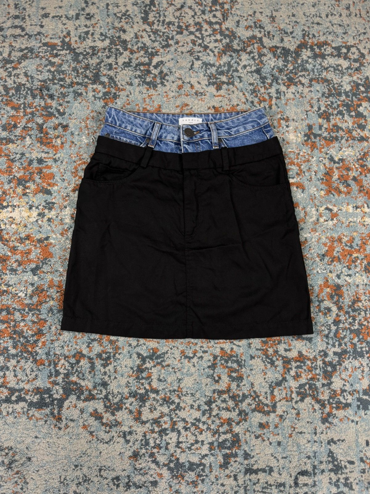 Sandro Vintage Y2K Sandro Paris trompe l'oeil layered denim skirt Size 28" / US 6 / IT 42 - 1 Thumbnail