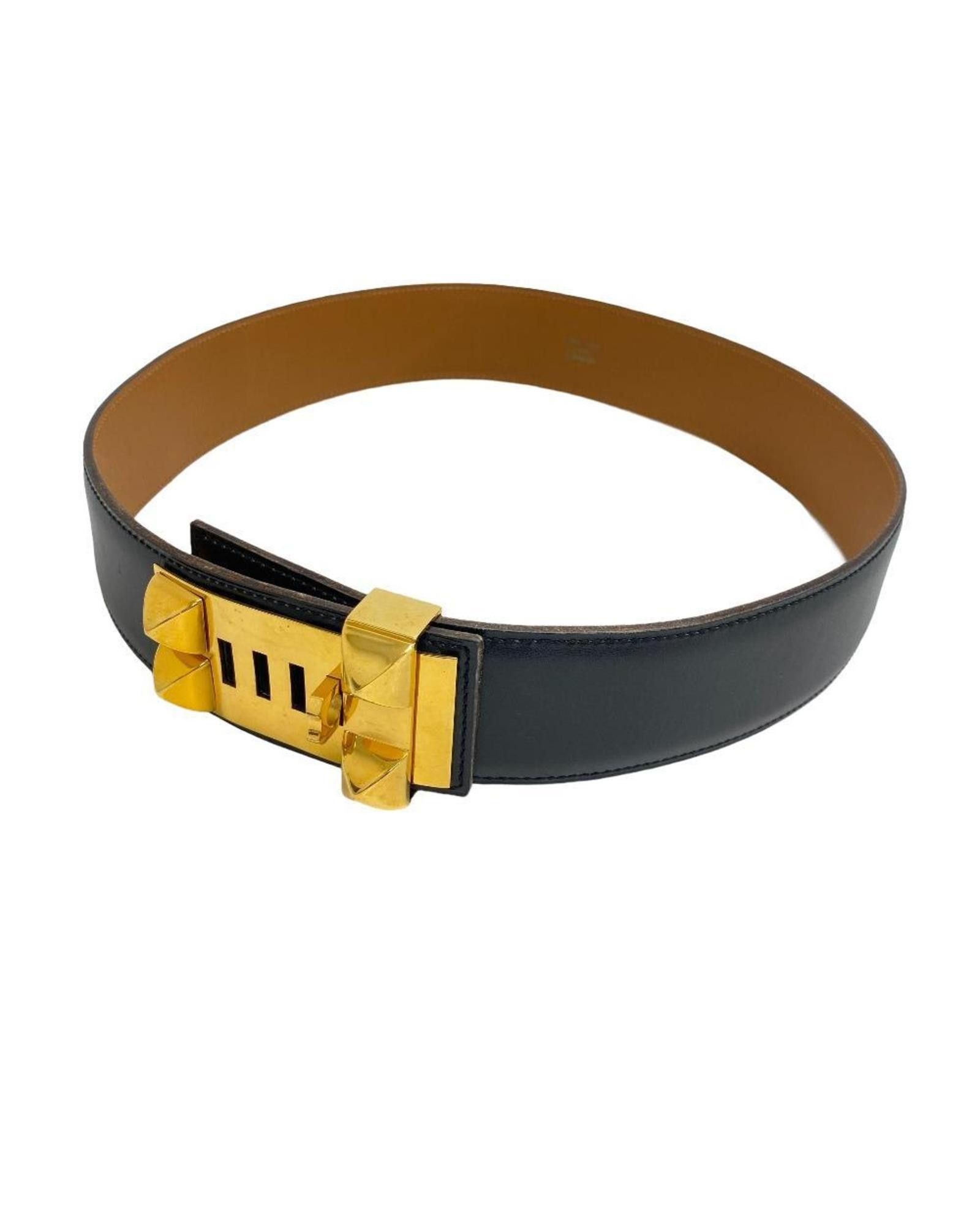 image of Hermes Elegant Black Leather Mens Belt