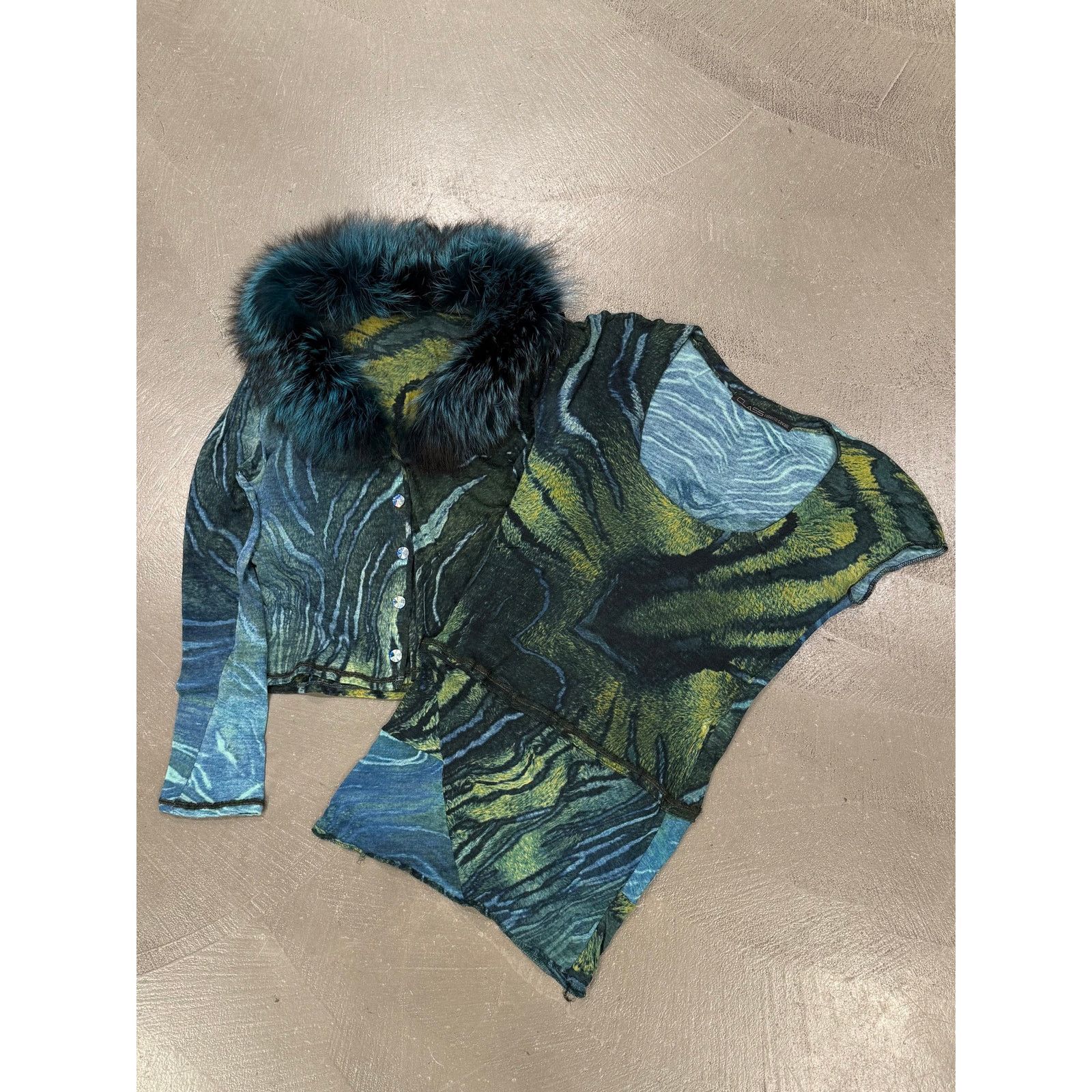 2000s Cavalli fox fur animalier print set