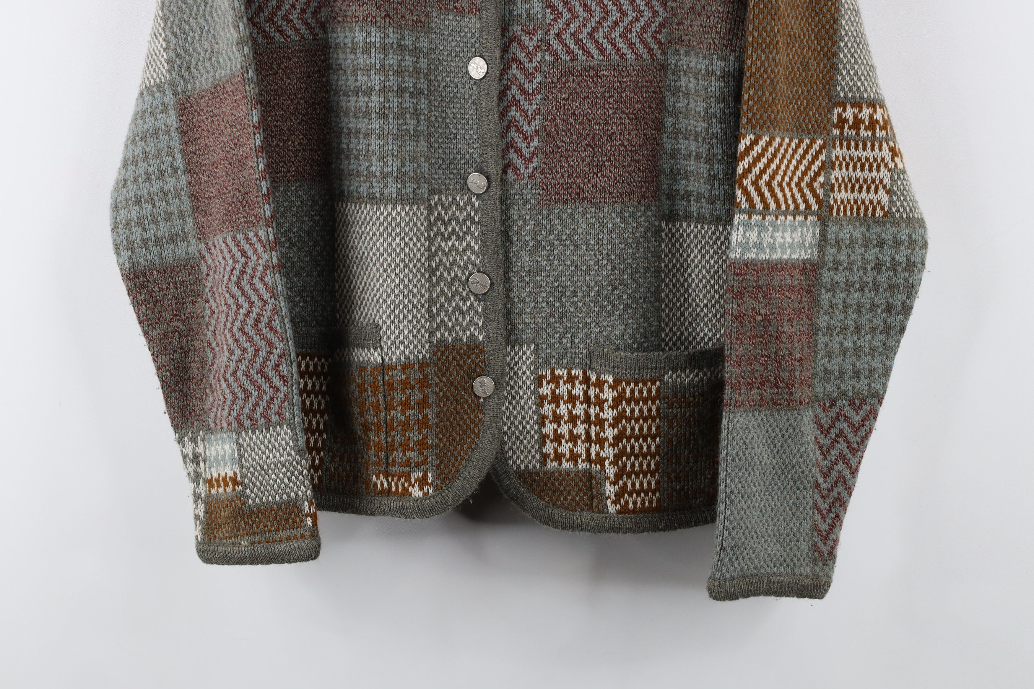 Vintage Vintage 90s Streetwear Checkered Patch Cardigan Sweater Size M / US 6-8 / IT 42-44 - 3 Thumbnail