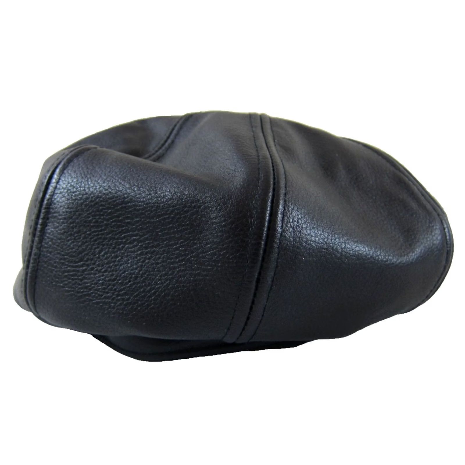 Vintage American Hat Makers 100% Leather Black Newsboy Cabbie Flat Hat Cap Medium Size ONE SIZE - 4 Thumbnail