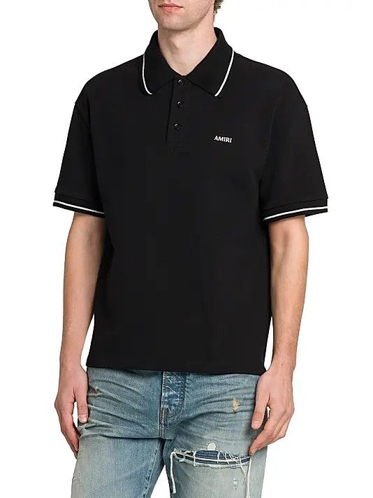 Amiri os11x0326 Logo Cotton Polo Shirt in Black Size US L / EU 52-54 / 3 - 5 Thumbnail