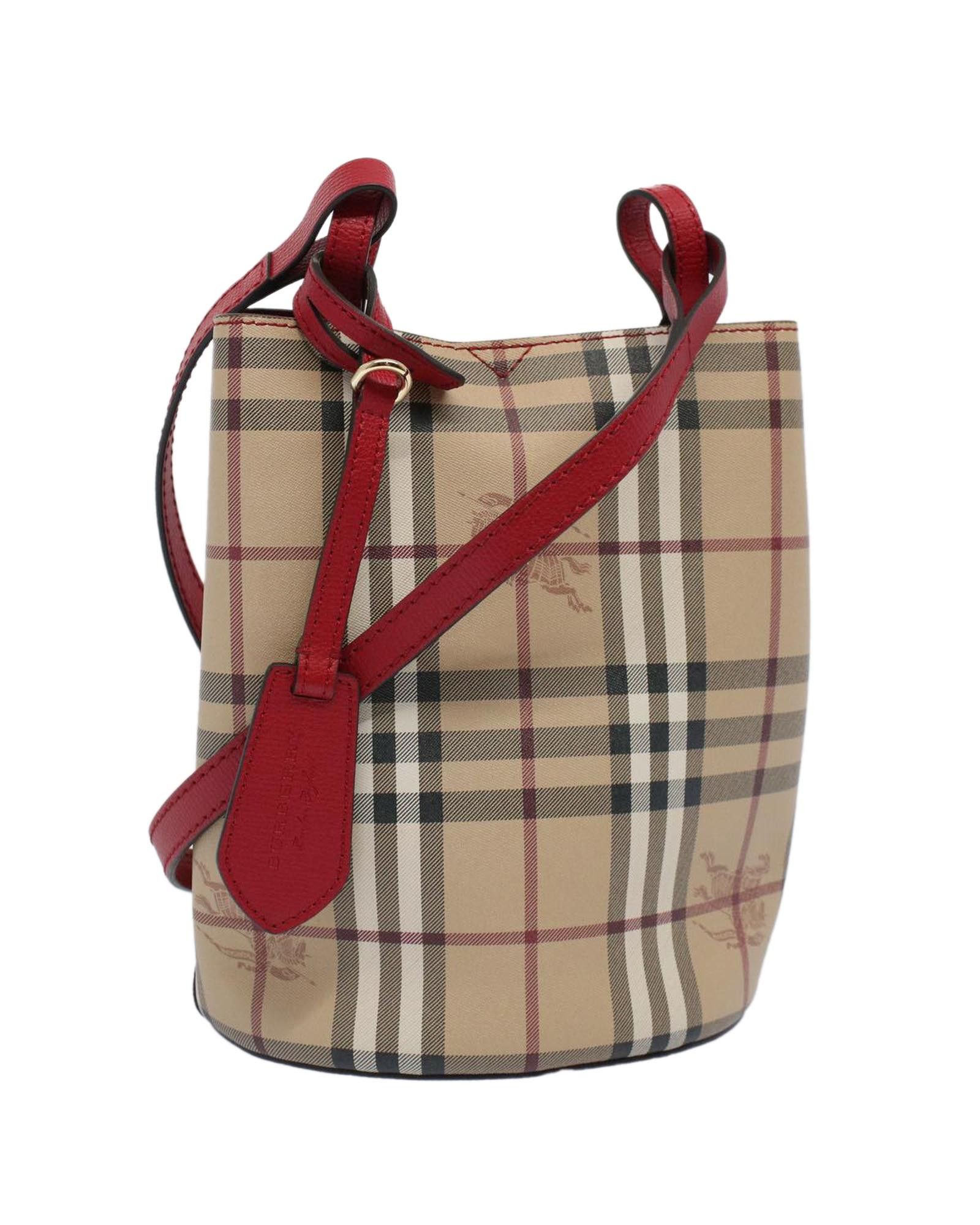image of Burberry Beige Synthetic Checkered Shoulder Bag, Women's