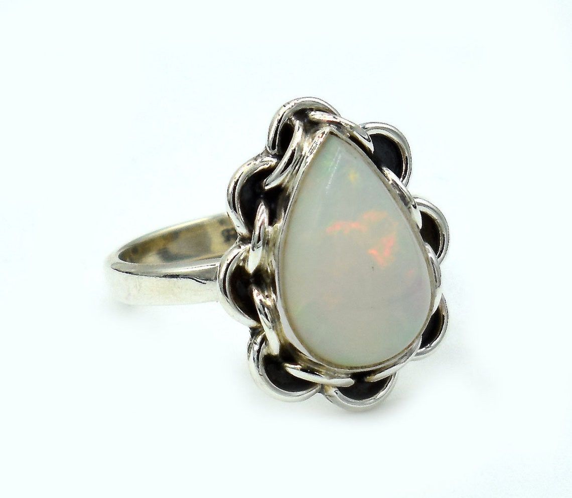 Handmade Pear Ethiopian Opal Ring Handmade 925K Silver Ring Size ONE SIZE - 3 Thumbnail