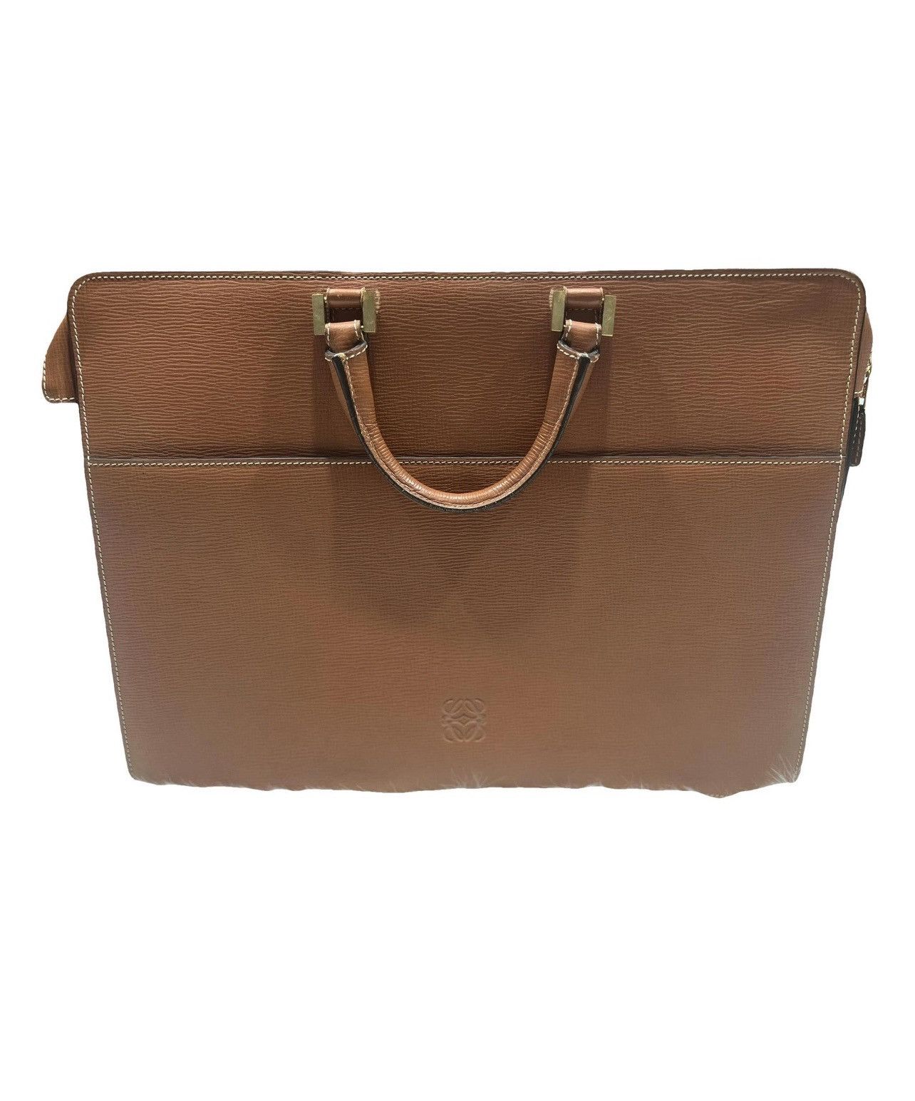 Loewe Structured Leather Briefcase Tote – Tan Calfskin