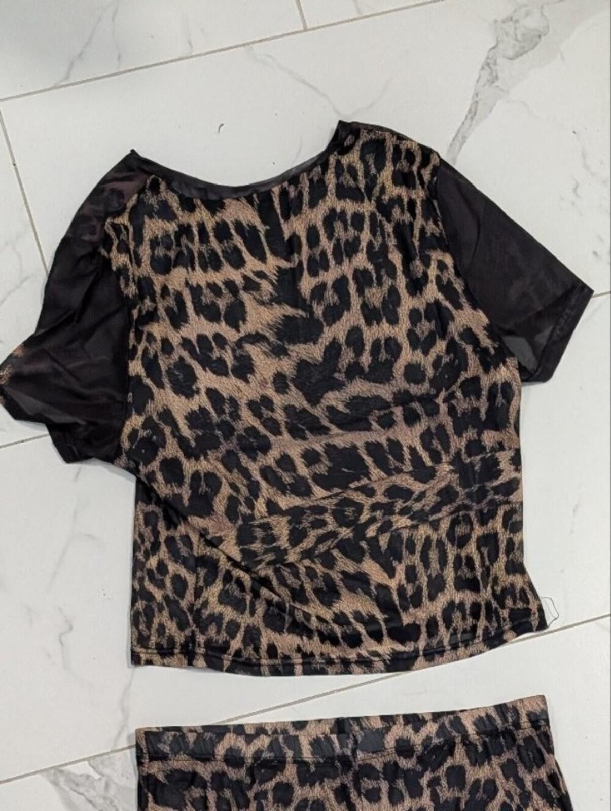 Other Leopard Print Two-Piece Top & Flare Pants Set - Brown Black Size ONE SIZE - 4 Thumbnail
