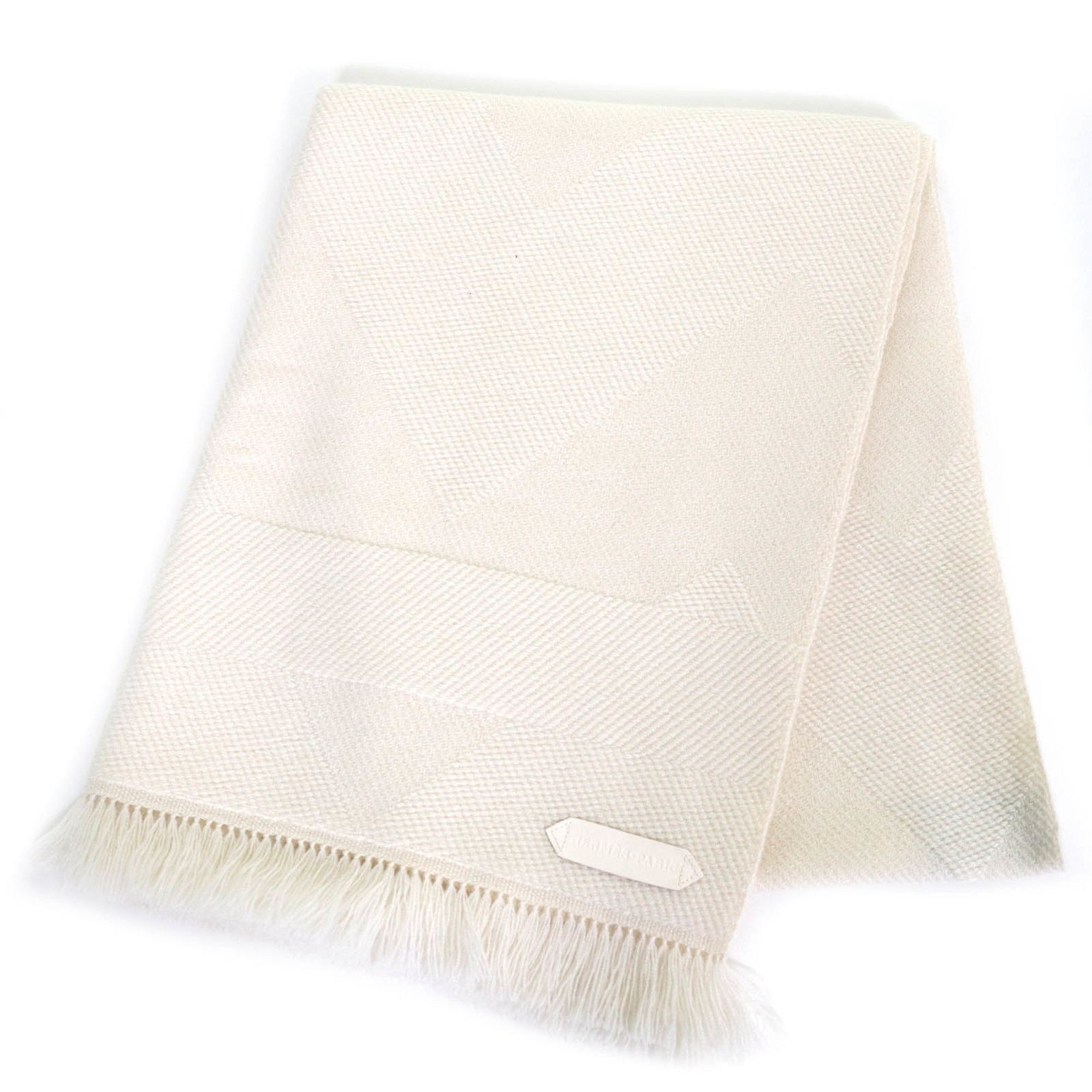 Hermes HERMES Chevron Zoom 100% Cashmere Fringe Shawl/Scarf with Leather Logo Patch, Ivory, Made in Nepal, Women's Size ONE SIZE - 1 Thumbnail
