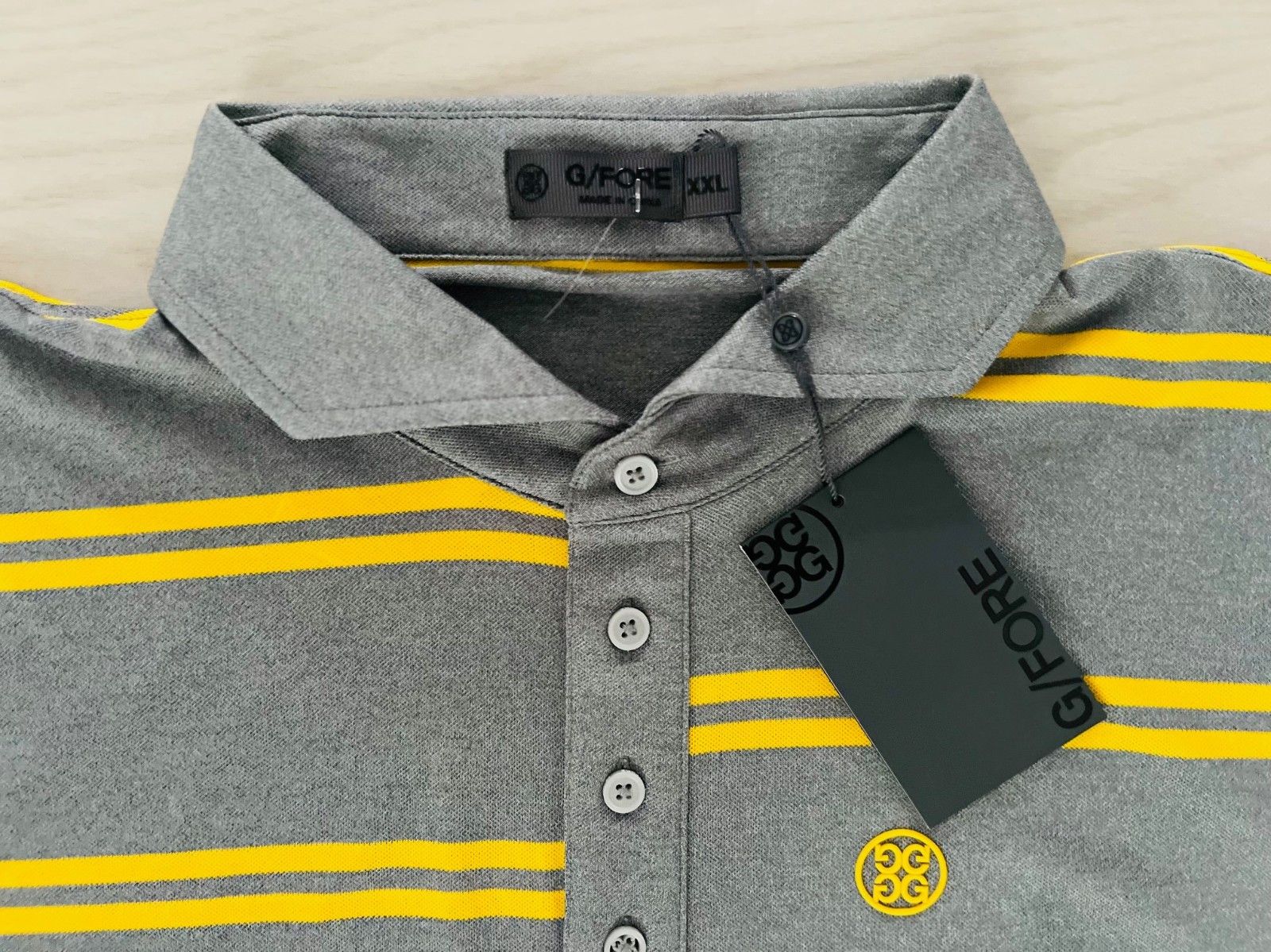 G/FORE G/Fore Striped Polo Shirt Grey / Yellow ( XXL ) Size US XXL / EU 58 / 5 - 3 Thumbnail