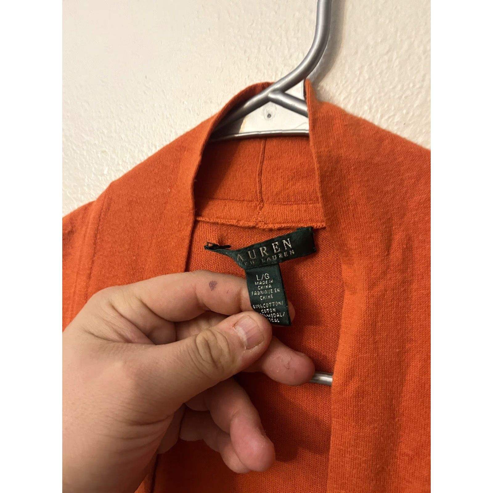 Ralph Lauren Lauren Lauren Ralph Lauren Womens Cardigan L Open Ruched Cotton Modal Orange Sweater, Casual, Classic Preppy, Fall, Spring, Summer, Winter, Womens Size L / US 10 / IT 46 - 3 Thumbnail