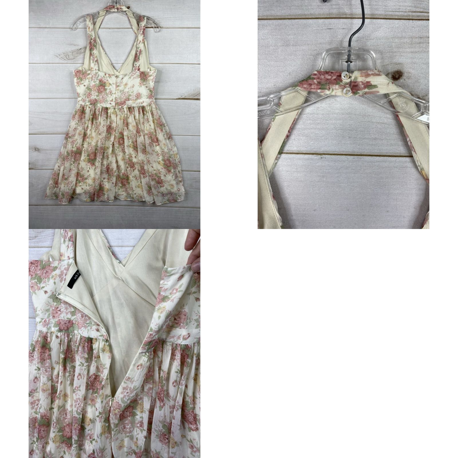 CO Ark & Co. Anthropologie Dress Women L Cream Floral Rose Pintuck Sleeveless Halter Dress Size L / US 10 / IT 46 - 9 Thumbnail