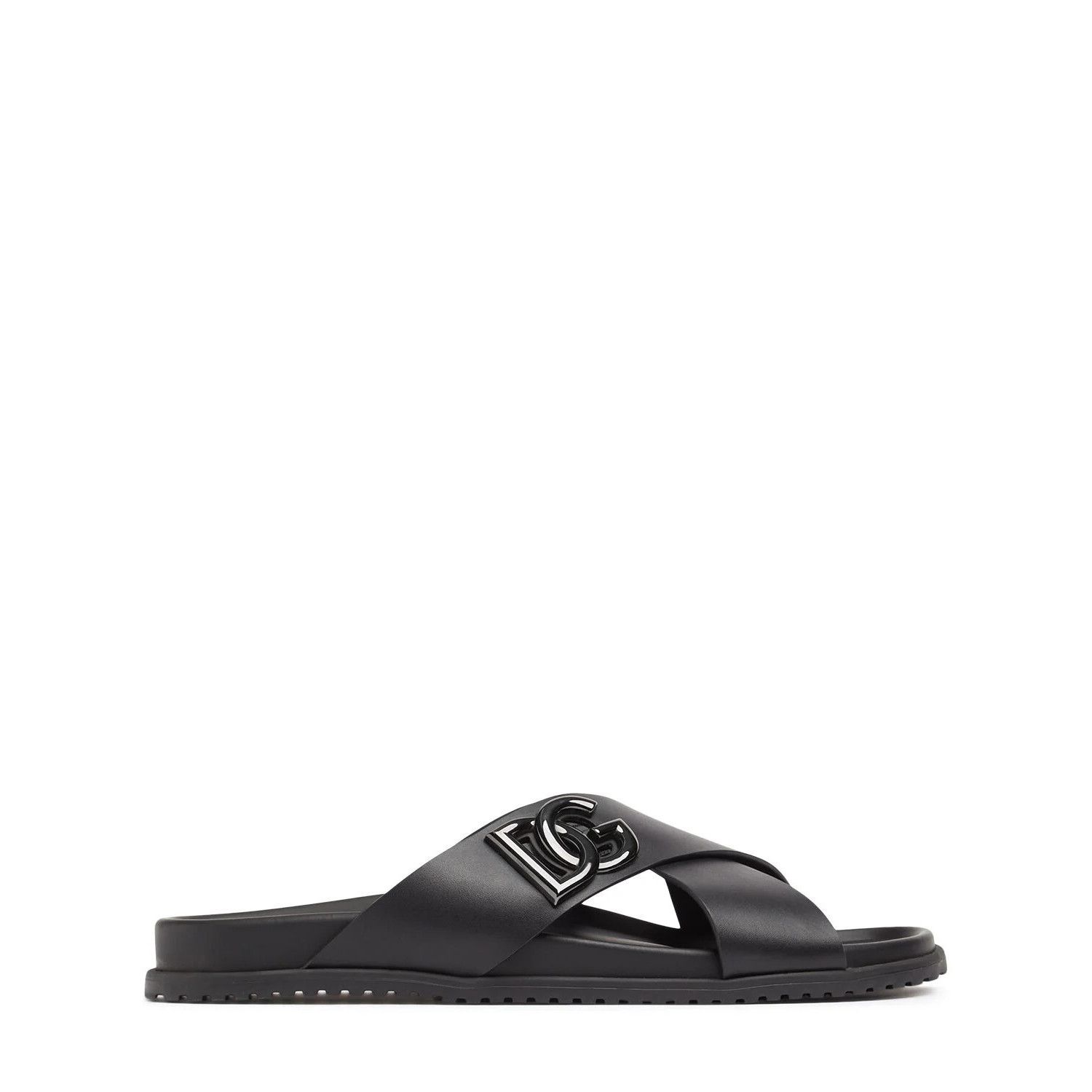 DOLCE&GABBANA $845 Black Leather Slide Sandals New & Authent