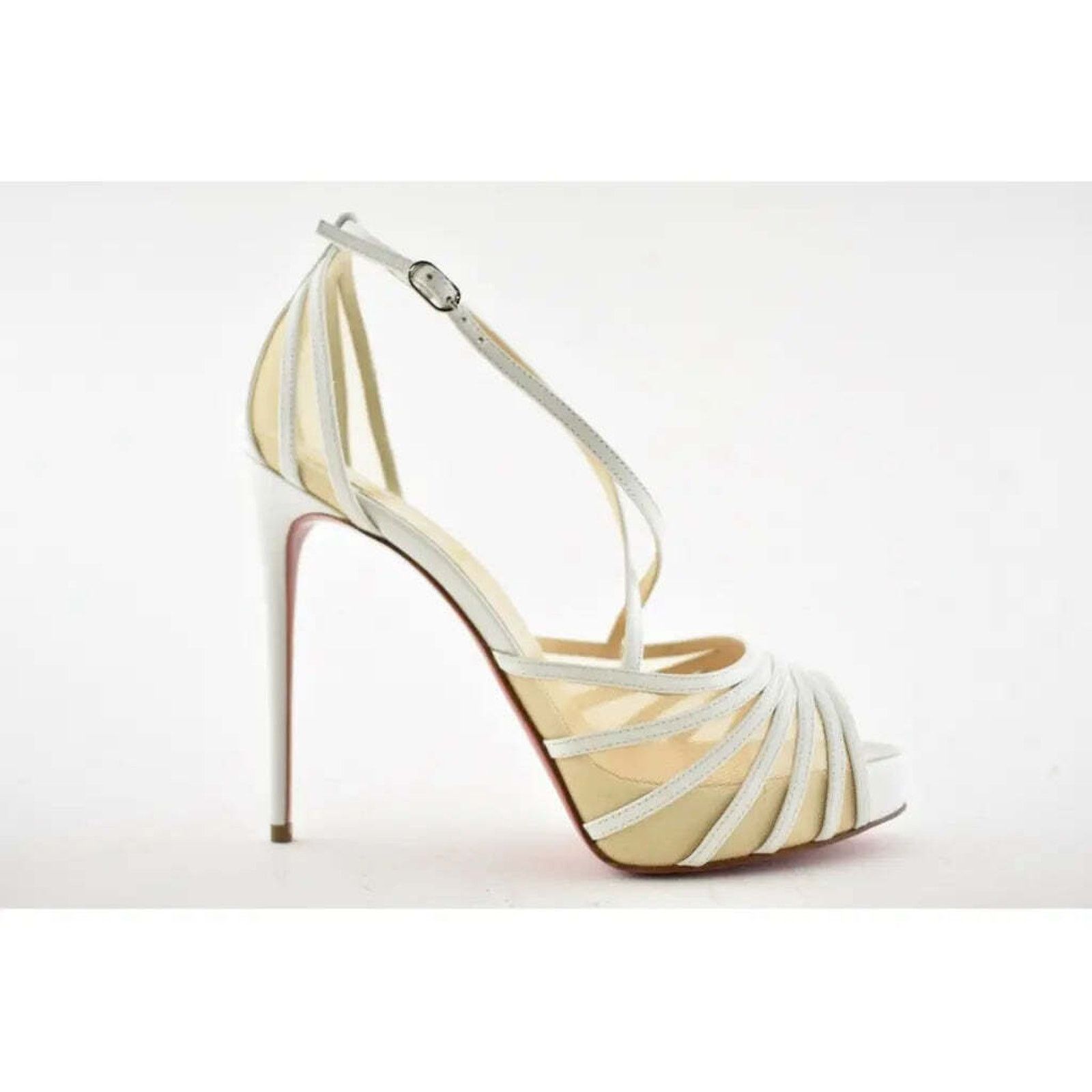 Christian Louboutin Filamenta 120 White Nude Mesh Cross Ankle Strap Heel Pump 42 Size US 12 / IT 42 - 2 Thumbnail
