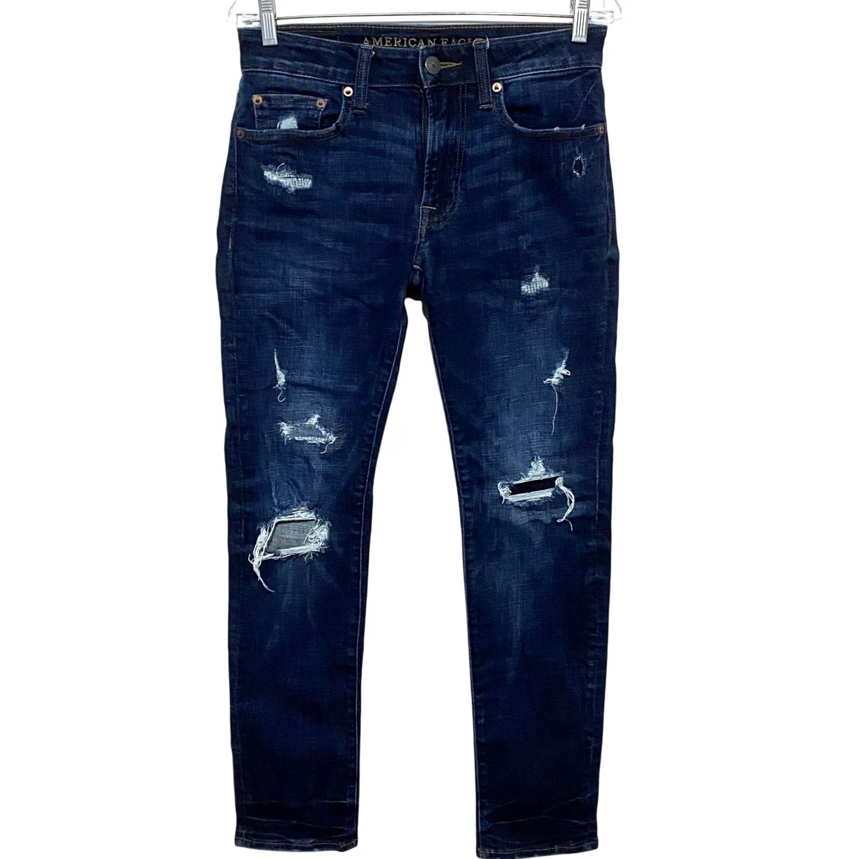 American Eagle Outfitters American Eagle NeXt Level Stretch Slim Jeans Mens 28x30 Distressed Ripped Y2K Blue Fit Denim Size US 27 - 2 Thumbnail
