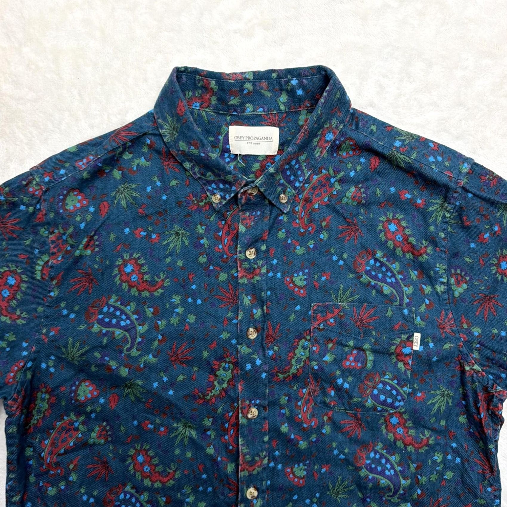 Obey OBEY Propaganda Shirt Mens Large Modern Fit Blue Paisley Button Up Long Sleeve Size US L / EU 52-54 / 3 - 2 Thumbnail