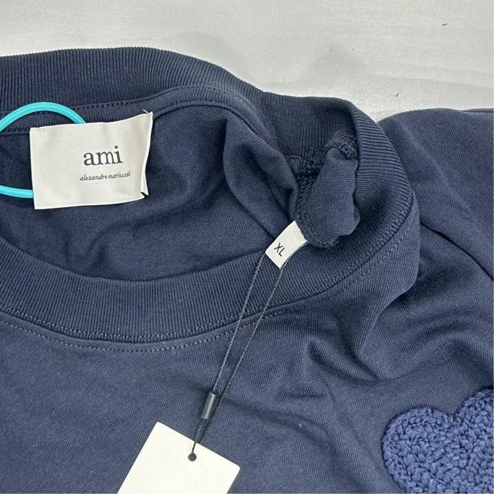 AMI AMI Paris Navy Blue Casual Heart T-Shirt -2507 Size US XL / EU 56 / 4 - 2 Thumbnail