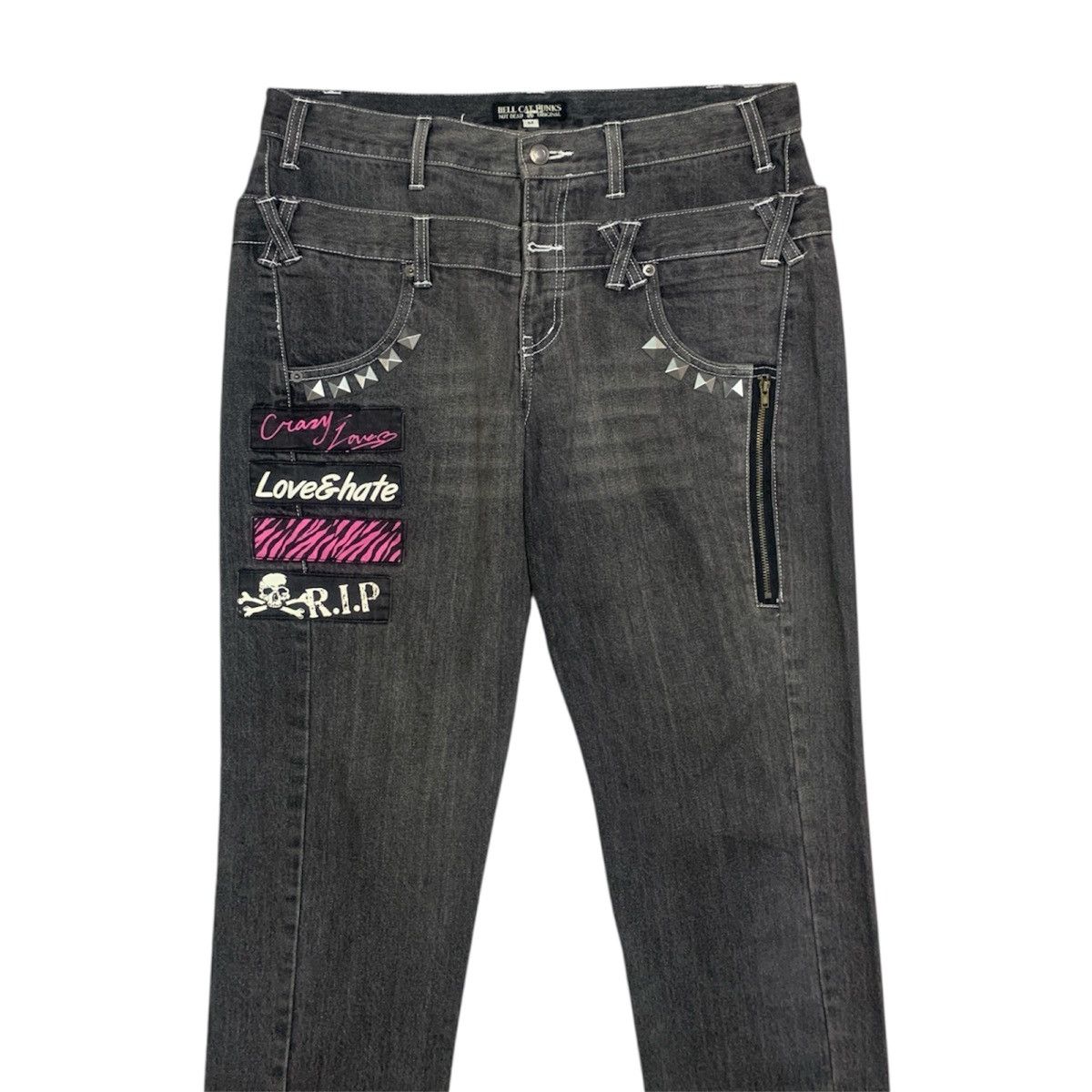 Seditionaries Hell Cat Punks Japan Double Waist Studded Washed Jeans - W34 Size US 34 / EU 50 - 2 Thumbnail