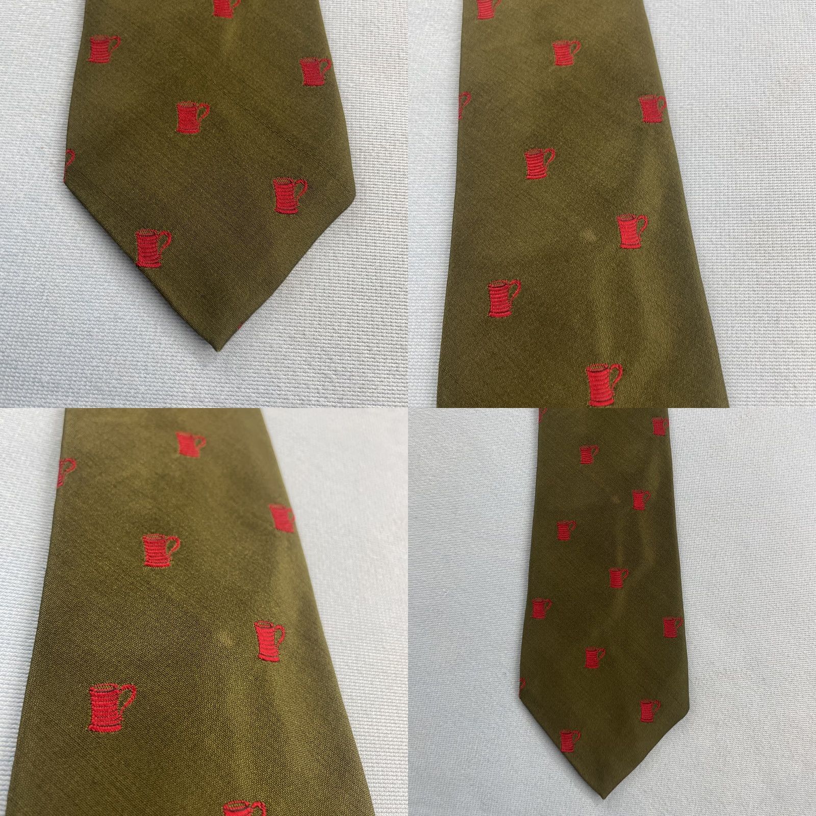Etro VINTAGE Silk Tie 3x55 Green Red Coffee Mug Pattern Polka Dot Neck Tie Men One Size Adjustable Handmade Silk Vintage Designer Neckwear#> Size ONE SIZE - 9 Thumbnail