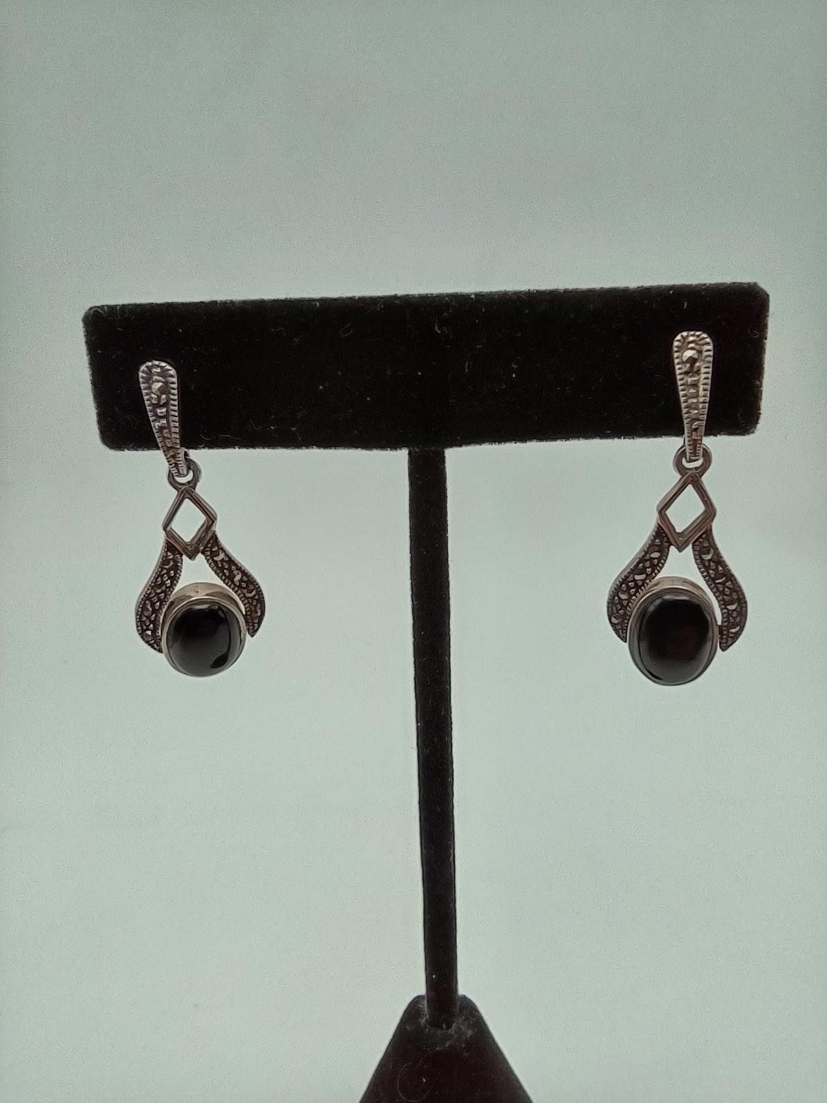 The Unbranded Brand Art Deco Sterling Black Onyx & Mother of Pearl Dangles Size ONE SIZE - 1 Thumbnail