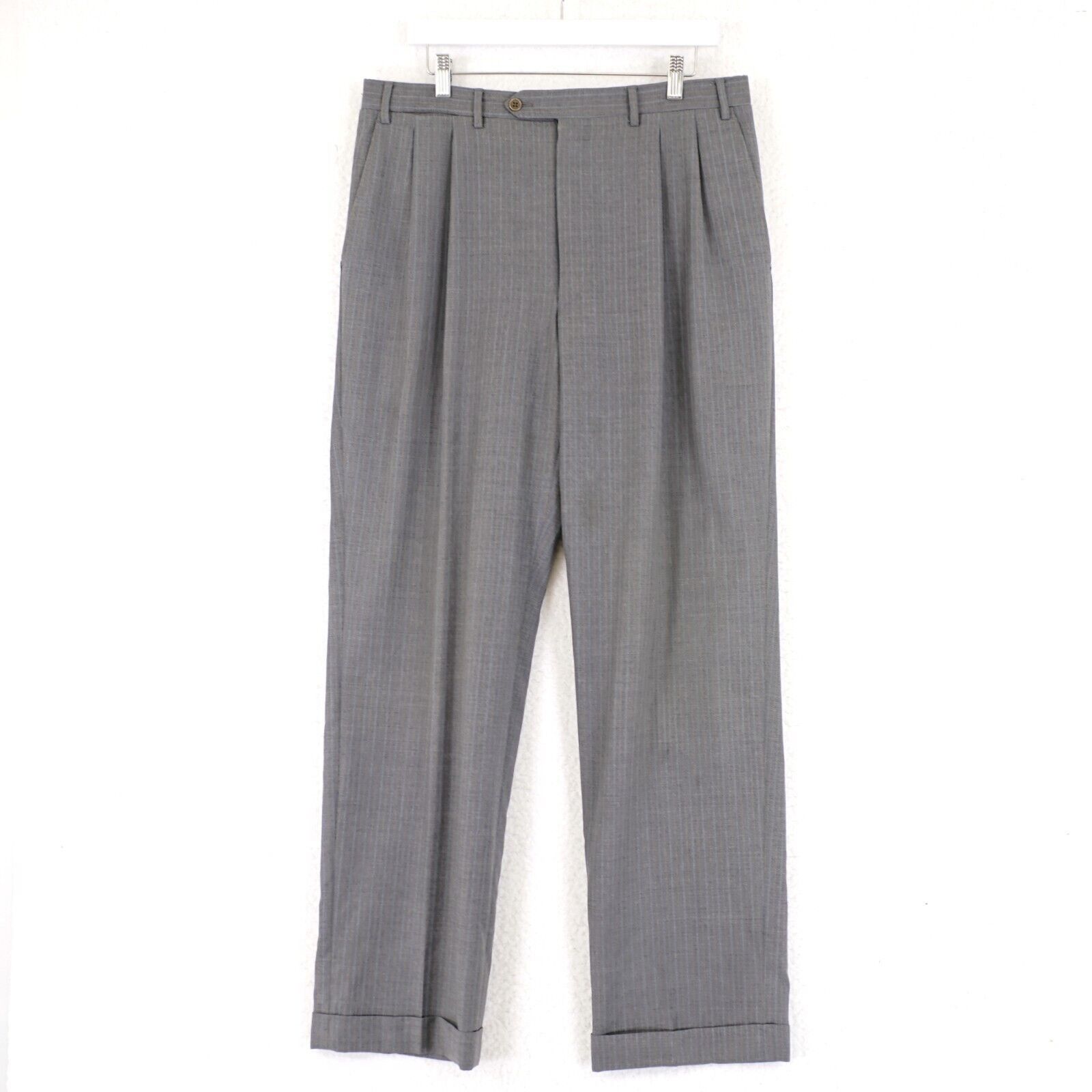 Canali DAMAGED Canali Wool Gray White Brown Striped 35/32 Dress Pan Size 34R - 1 Thumbnail