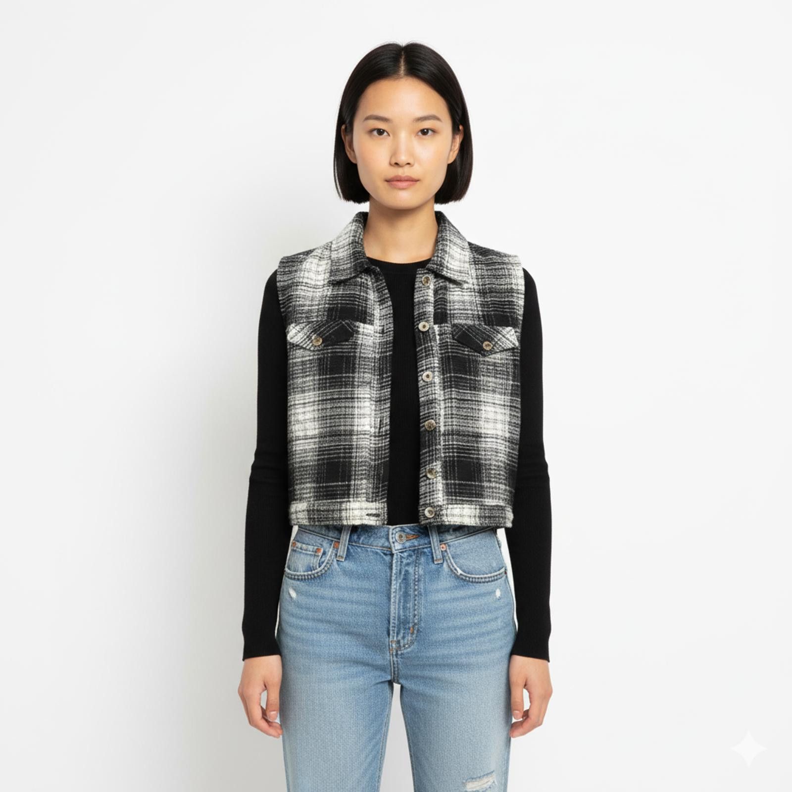 Other Just Class Black & White Plaid Cropped Vest Size S / US 4 / IT 40 - 1 Thumbnail