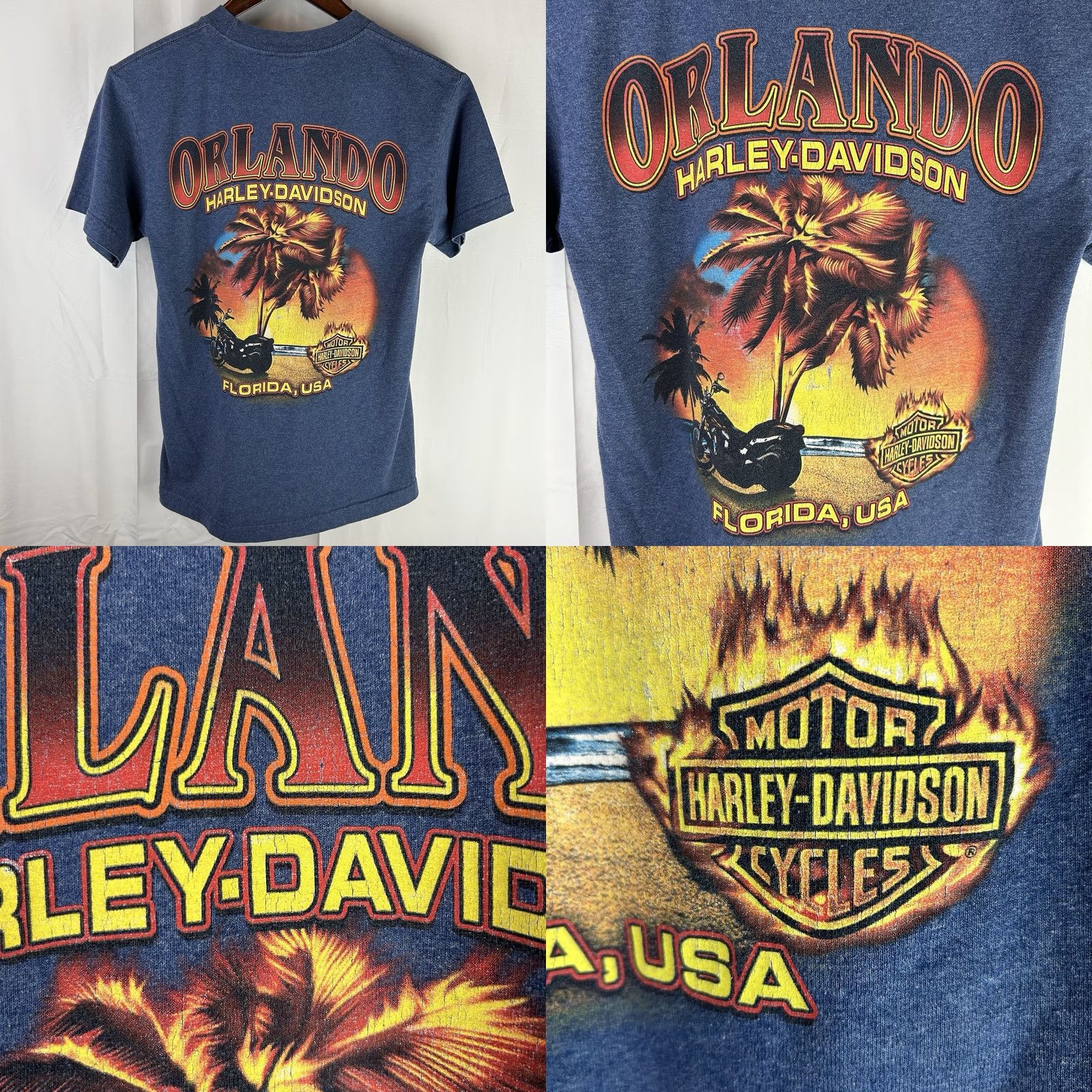 Harley Davidson Harley-Davidson Shirt Mens Small Blue Short Sleeve Flames Beach Orlando Florida T-Shirt USA Florida Motorcycle Biker Beach Mens Size US S / EU 44-46 / 1 - 8 Thumbnail