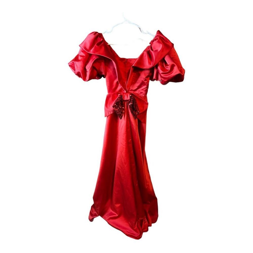 Vintage Alyce Designs Vintage 80s Red Satin Puff Sleeve Sequin Bow Size M / US 6-8 / IT 42-44 - 6 Thumbnail