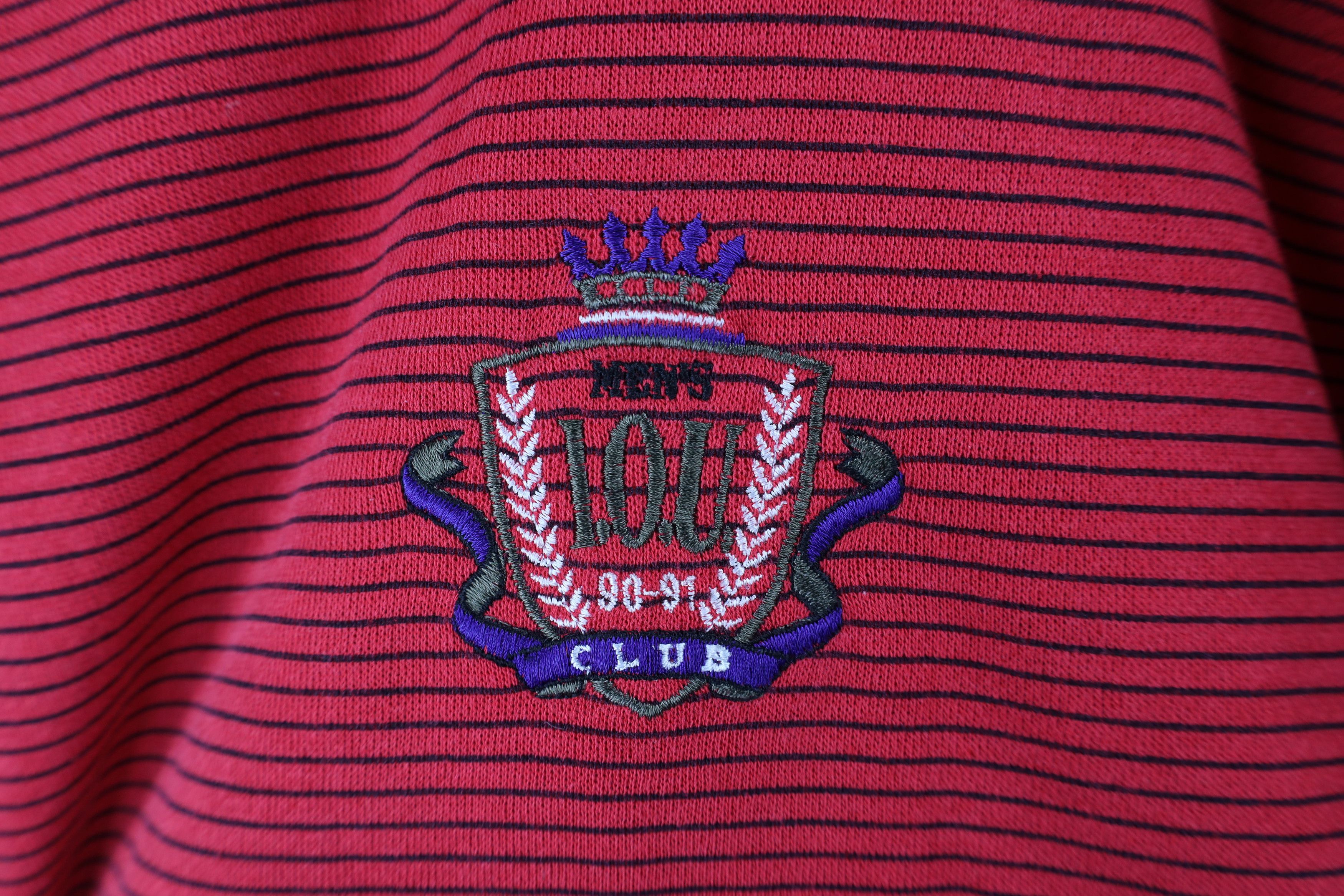 Vintage Vintage 90s IOU Striped Spell Out Mock Neck Sweatshirt Red Size US S / EU 44-46 / 1 - 4 Thumbnail