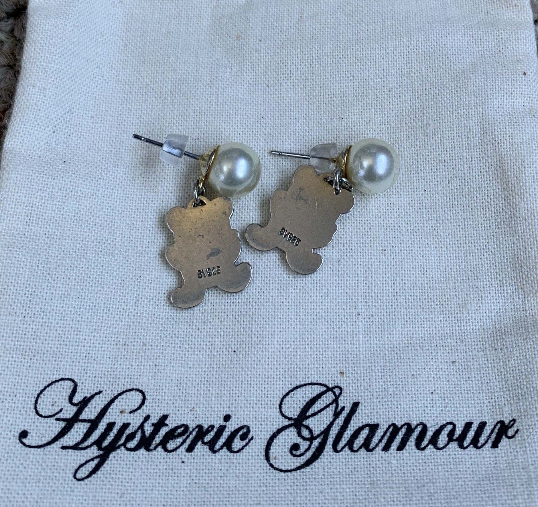 Hysteric Glamour Hysteric Glamour Gold Plated Silver Fuck Bear Pearl Earrings Size ONE SIZE - 2 Thumbnail