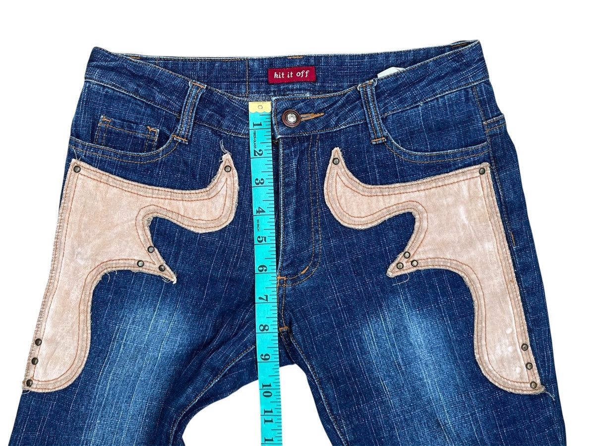 Japanese Brand 💥 LEATHER PATCHWORK FLARED 💥 HIT IT OFF Jeans Size US 27 - 13 Thumbnail