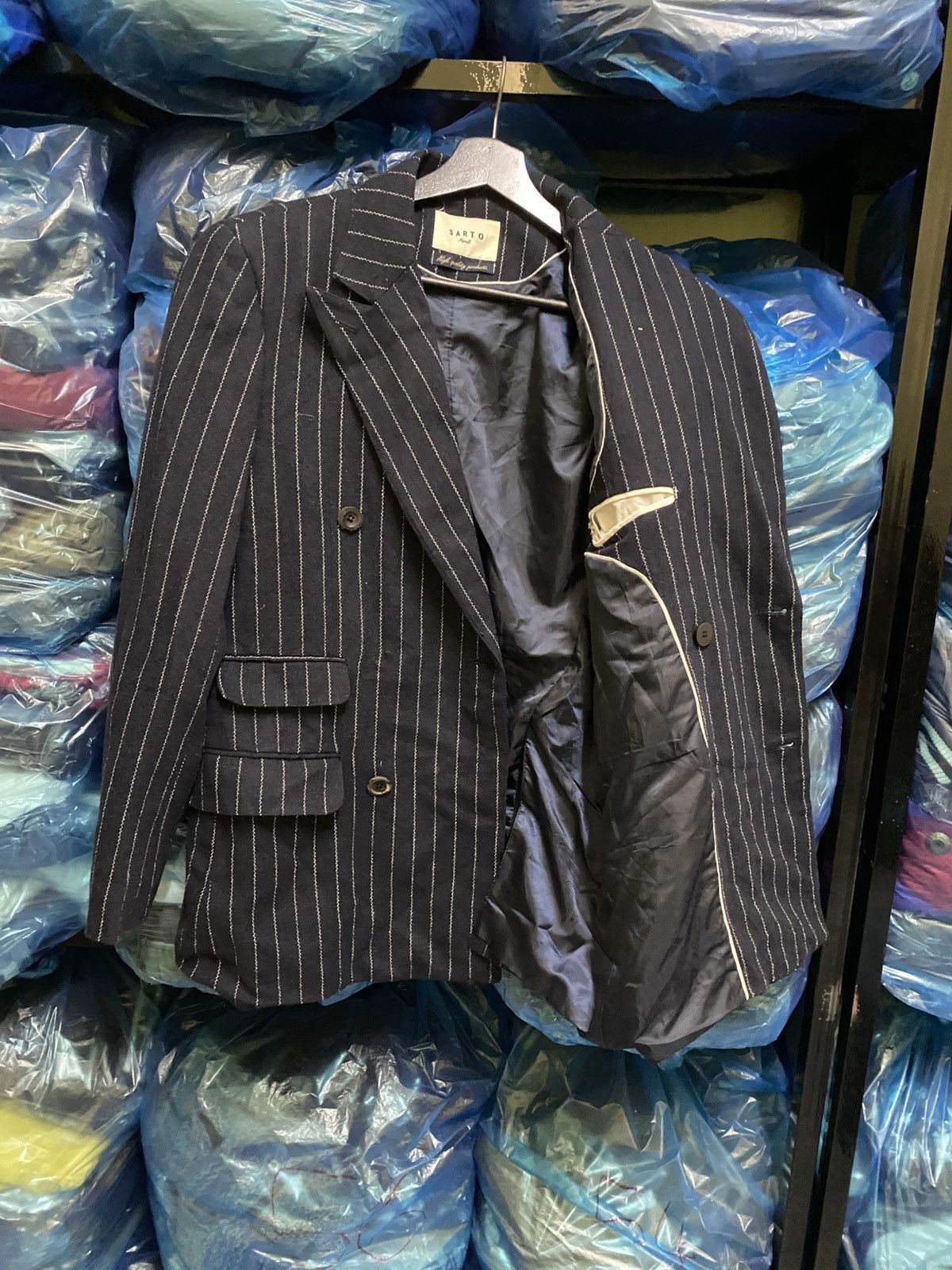 Designer SARTO Napoli Pinstripe Wool Blazer Double-Breasted Jacket Size US M / EU 48-50 / 2 - 10 Thumbnail