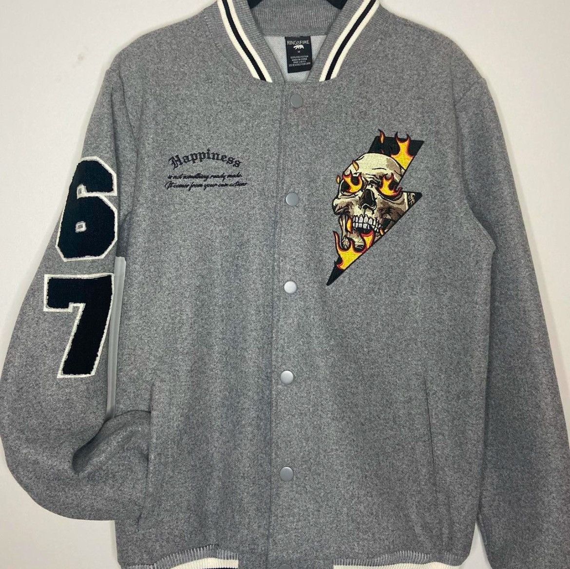 Vintage Fire Varsity Letterman Skull Jacket Size US M / EU 48-50 / 2 - 1 Thumbnail