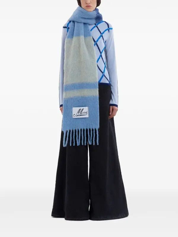 Marni o1w1db11125 Size: OS/Fringed brushed Knit Scarf in Blue Size ONE SIZE - 4 Thumbnail