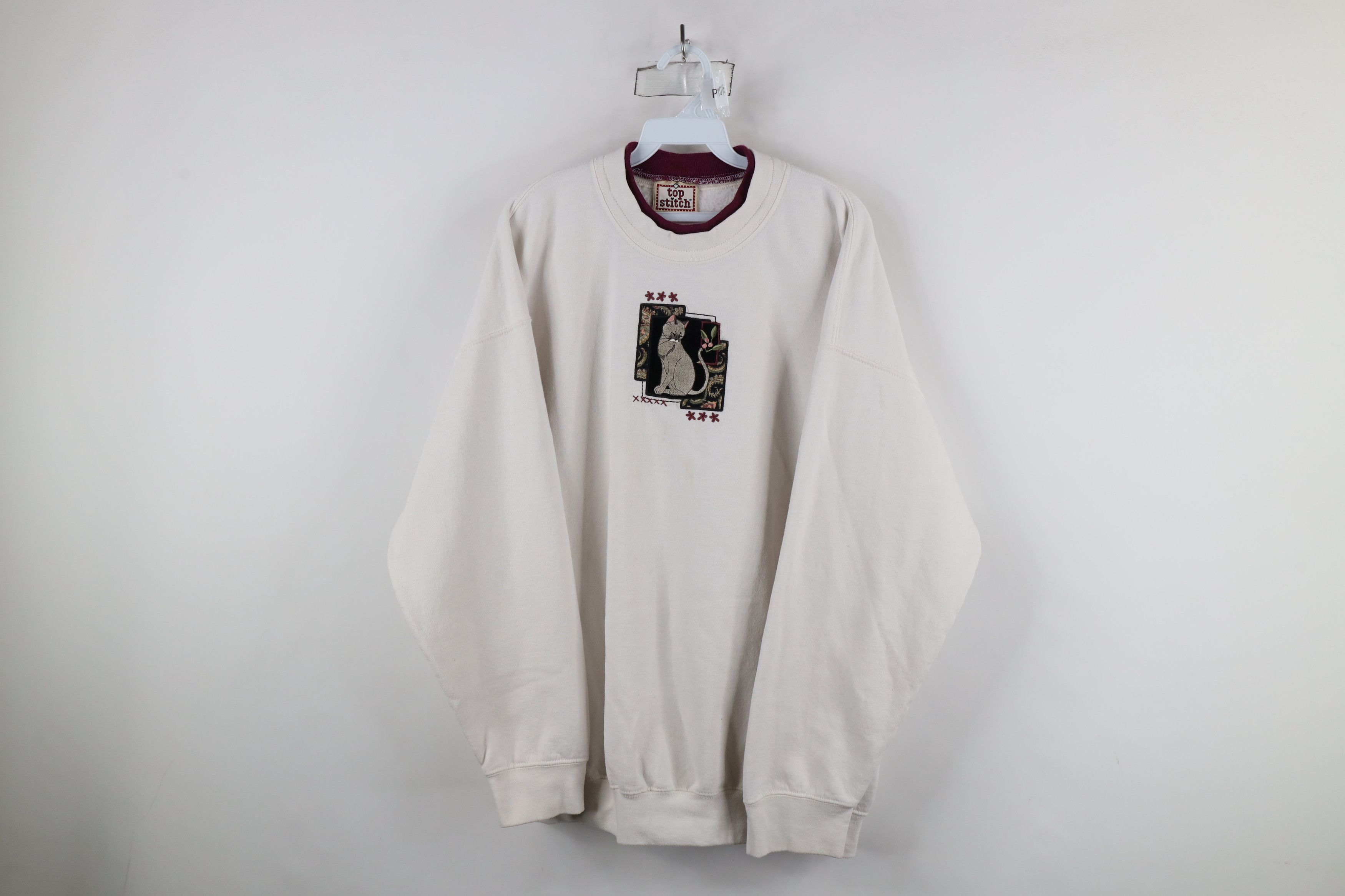 Vintage Vintage 90s Streetwear Cat Kitten Paisley Sweatshirt White Size XXL / US 16-18 / IT 52-54 - 1 Thumbnail