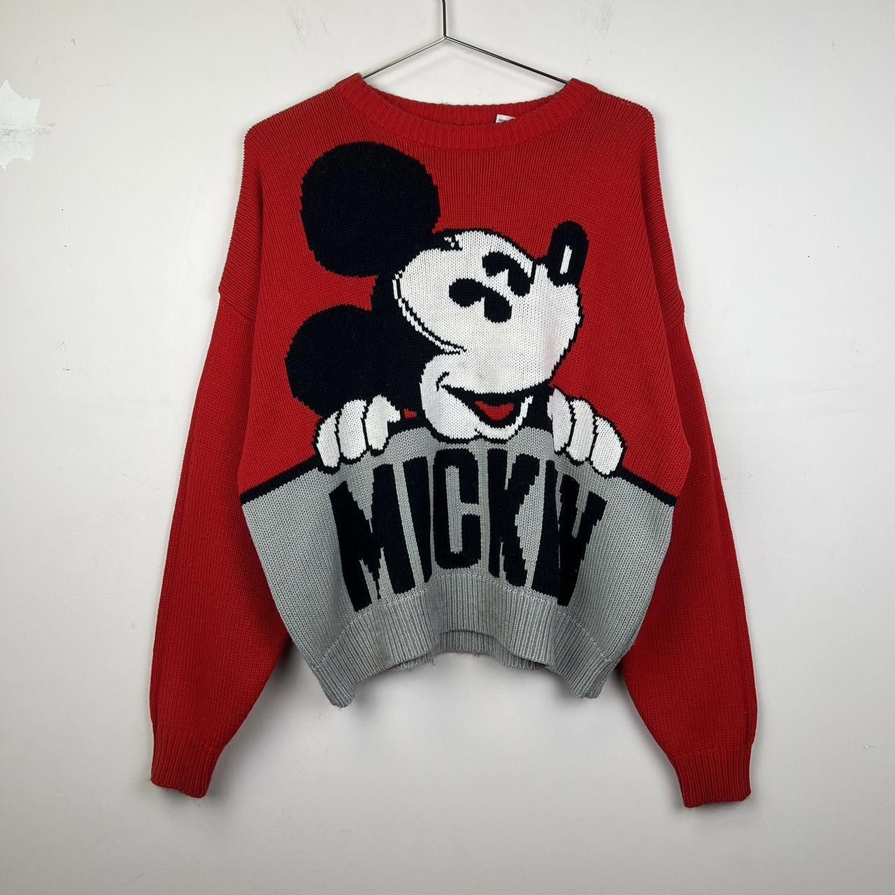 Disney Vintage 90s Mickey Mouse Graphic Sweater - Cozy Red Knit Size L / US 10 / IT 46 - 1 Thumbnail