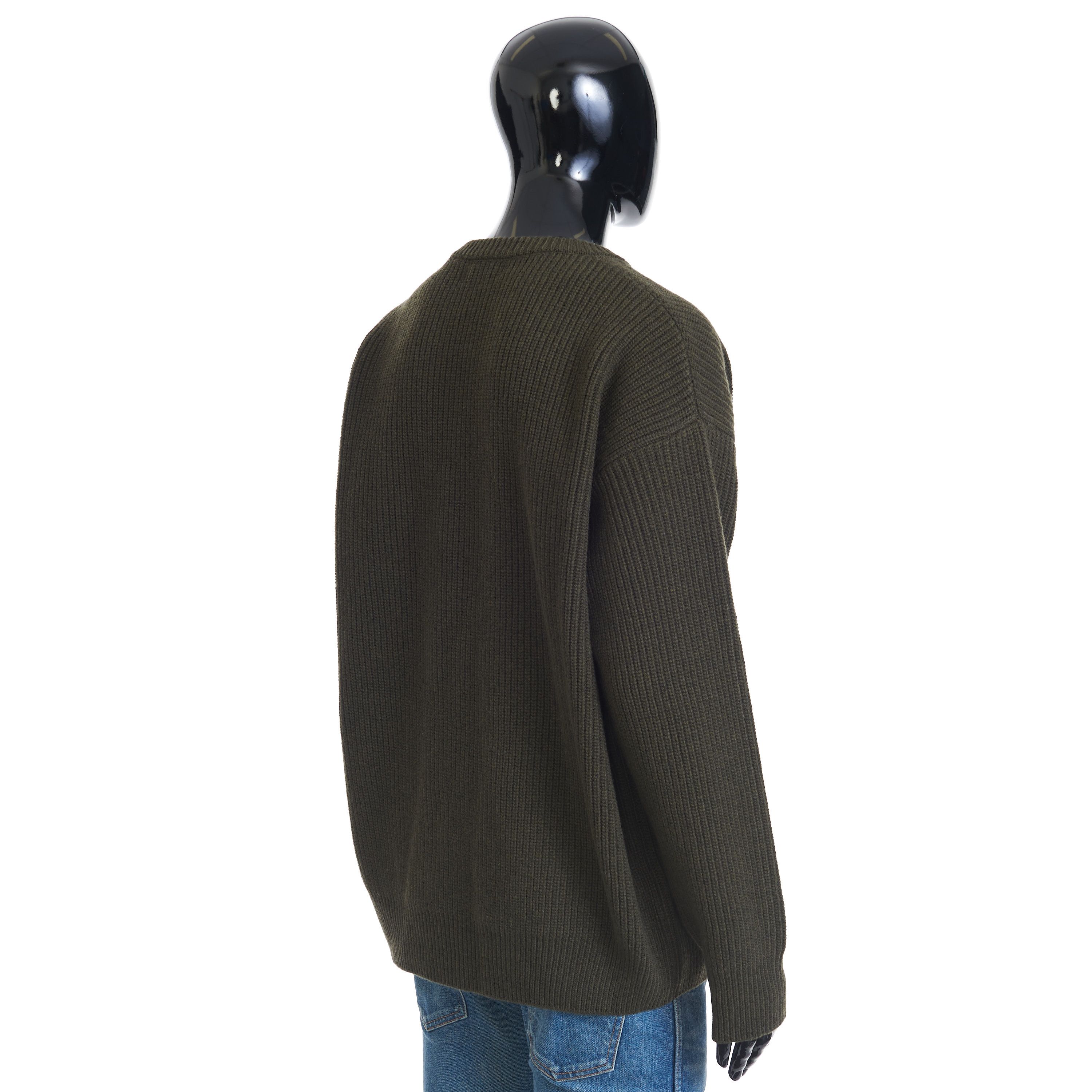 Celine versized Crewneck Sweater In Khaki Ribbed Wool Size US L / EU 52-54 / 3 - 6 Thumbnail