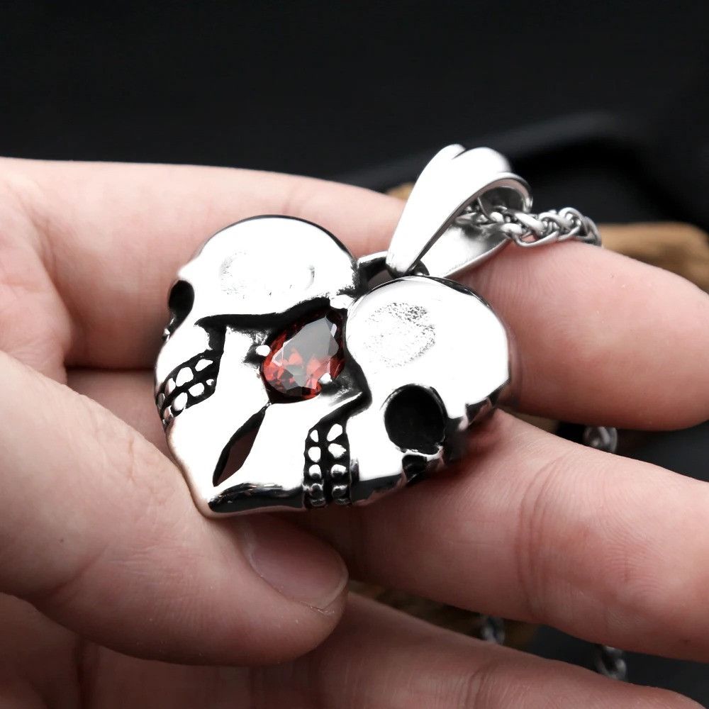 Other Vintage Love Heart Skull Red Gemstone Pendant Necklace Size ONE SIZE - 2 Thumbnail