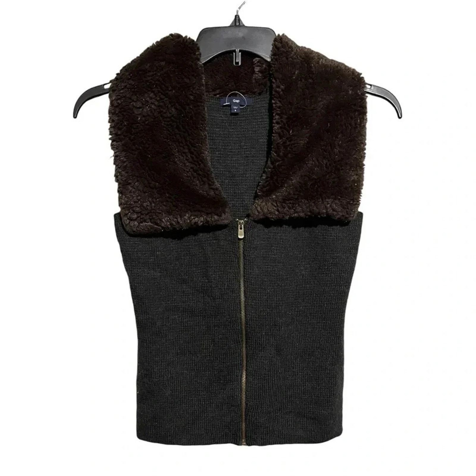 Gap Gap Sweater Vest Full Zipper Wool Brown Faux Fur Collar Size S / US 4 / IT 40 - 1 Thumbnail