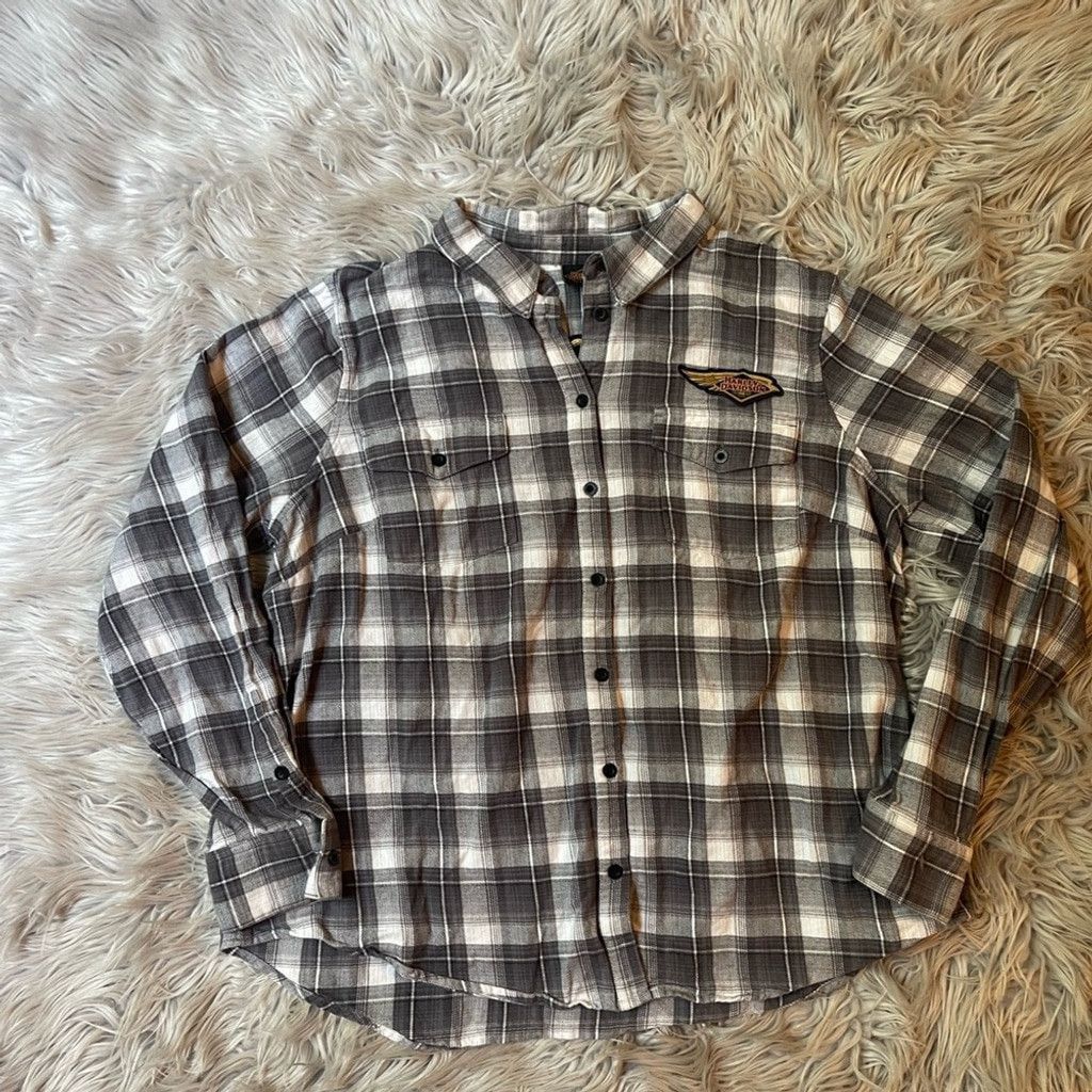 Harley Davidson Harley-Davidson Black White Plaid Shirt w/ Gold Logo 2XL Size XXL / US 16-18 / IT 52-54 - 3 Thumbnail